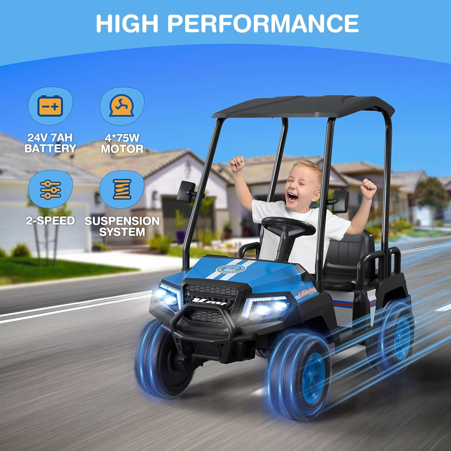 R9 24V Ride on Toys for Big Kids, 4-Seater Kids’ Car, Golf Cart Max. Capacity: 2