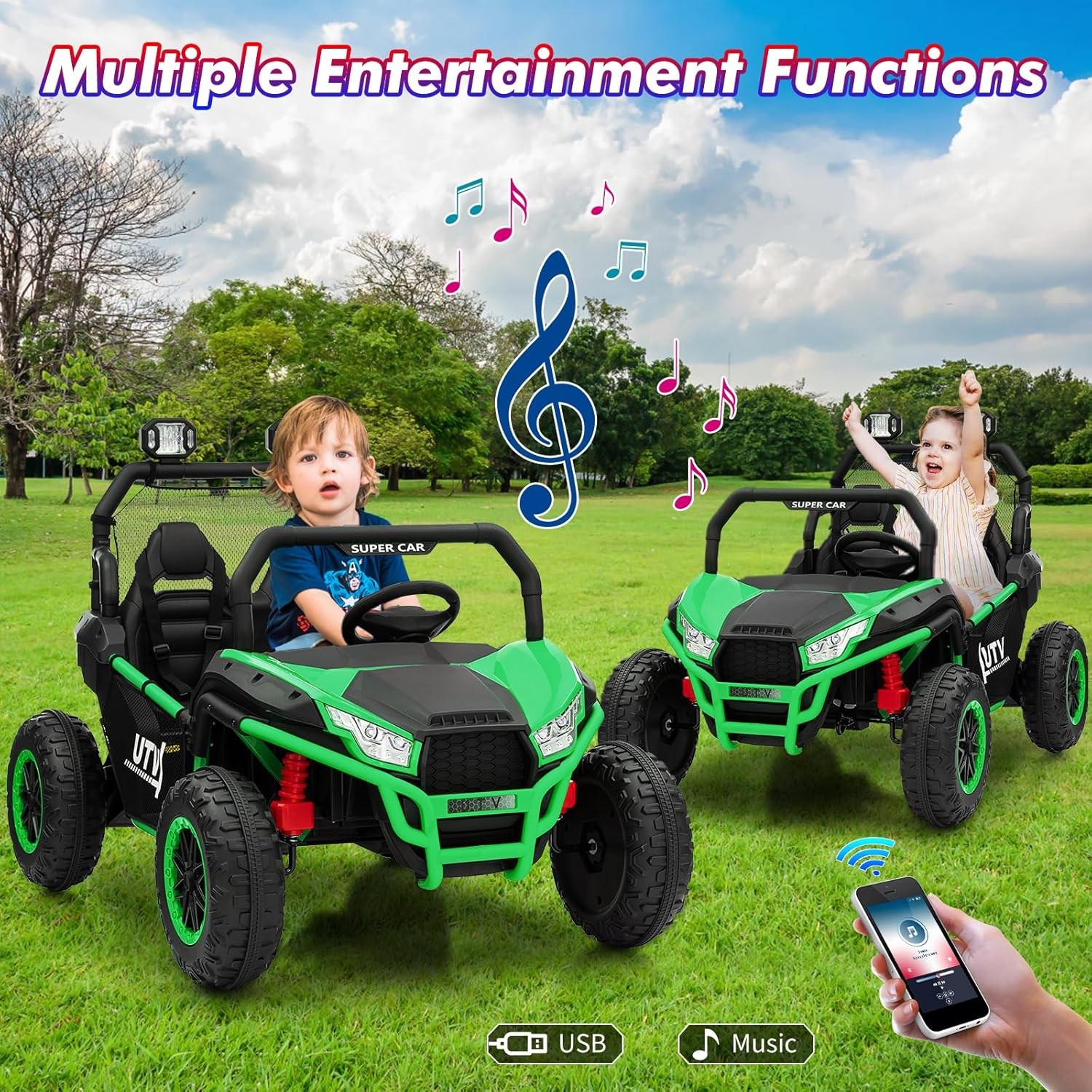 24V Power Wheel for Big Kids 3-8,2 Seater Electric Car,Ride on Car Toy for Grass