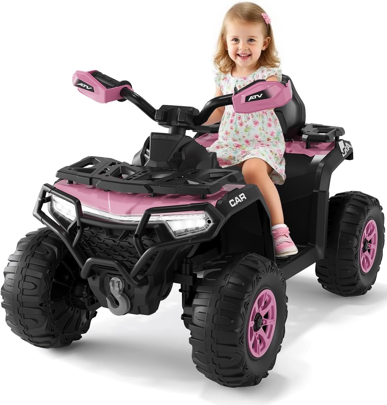 12V Kids ATV Quad 4 Wheeler Car Off-road Ride on Toy w/ LED MP3 Age 3+ USB Girls
