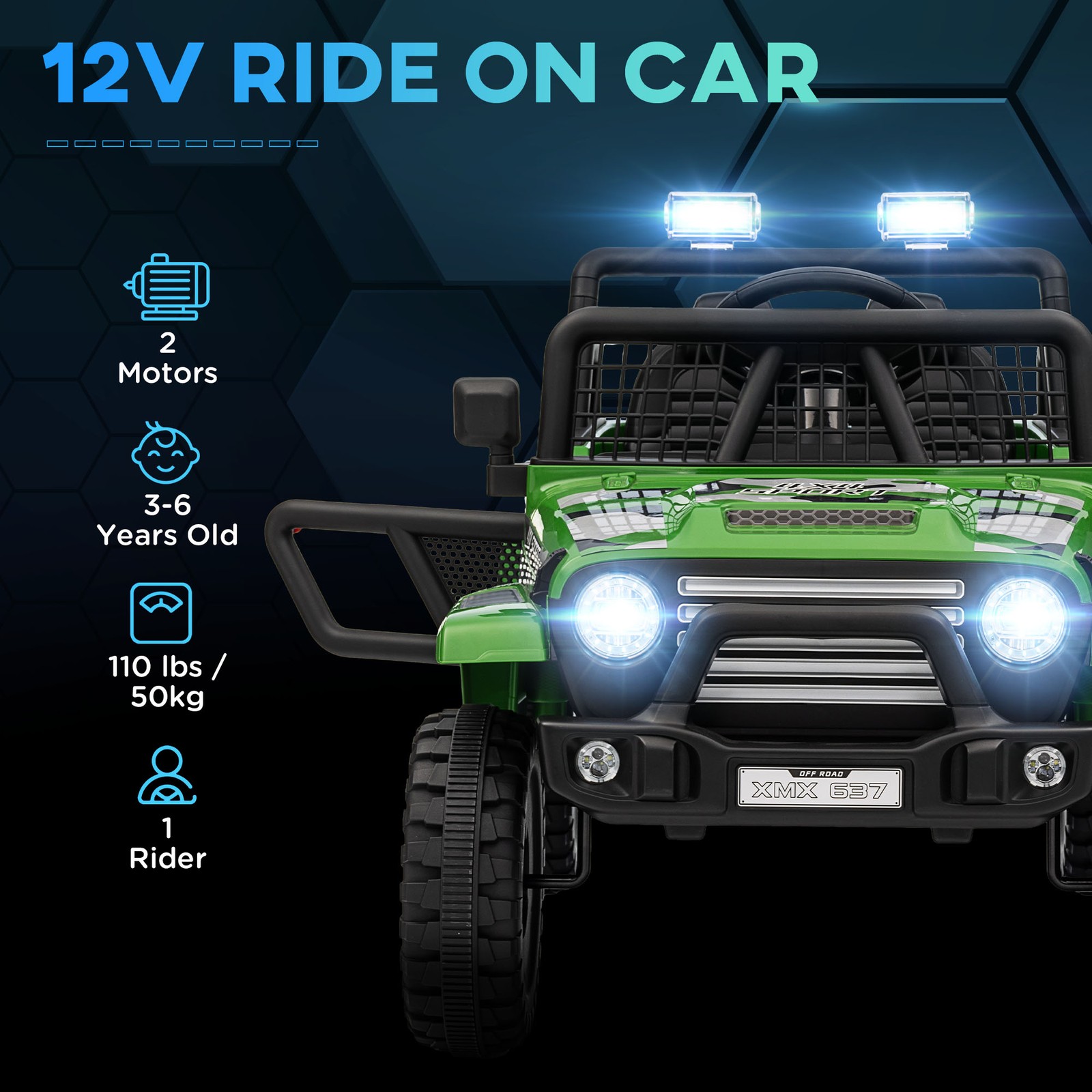 12V Ride on Car, Ride on UTV Truck w/ 4 Suspension Wheels, Green