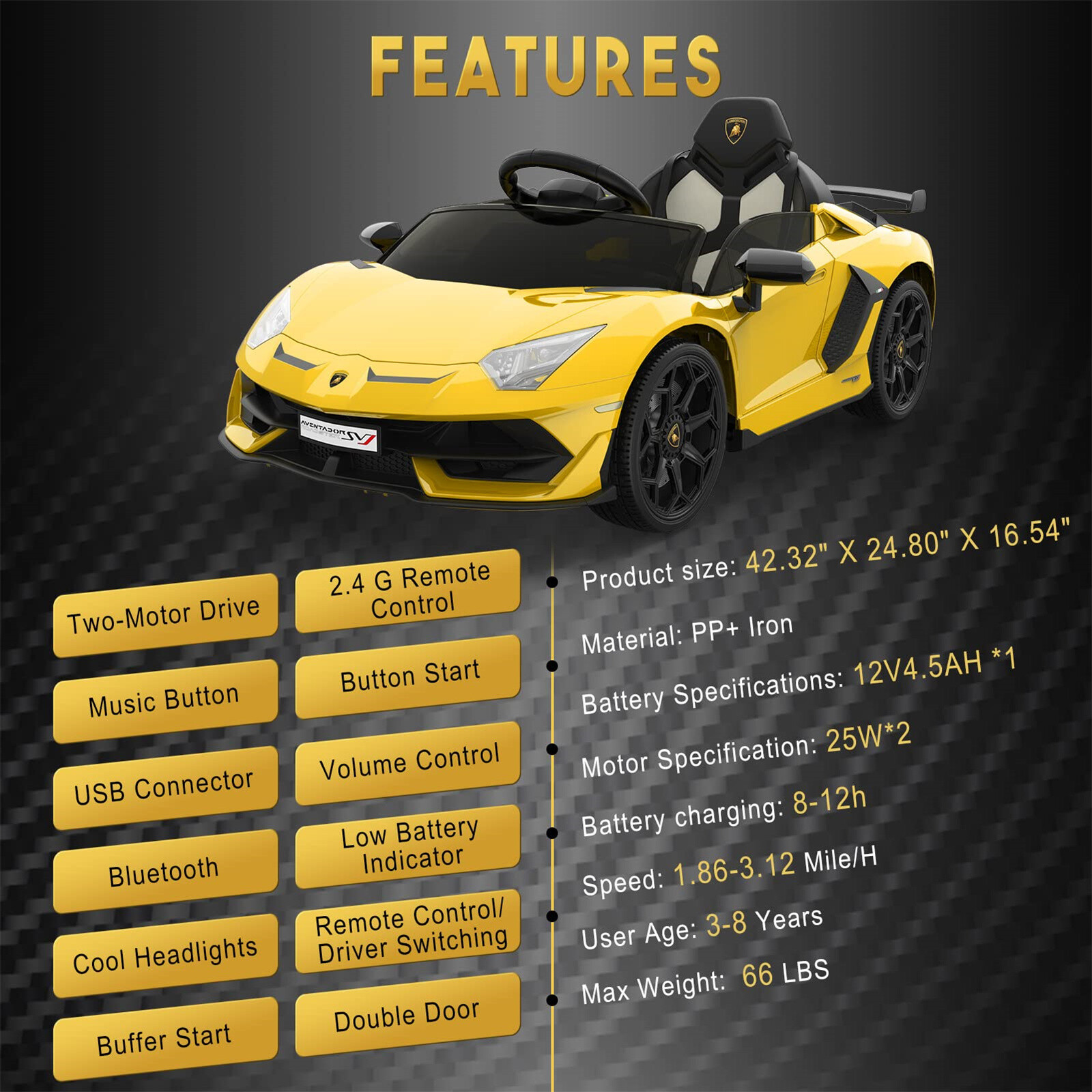 🍒Ride on Car for Kids 12V Licensed Lamborghini Electric Vehicles Battery Powere