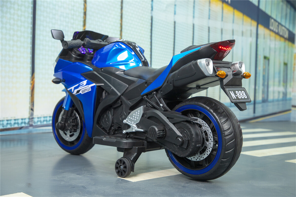 12V Kids Motorcycle Ride On Toy w/ Training Wheels 1.8~3.2 mph for kids 3-6 Blue