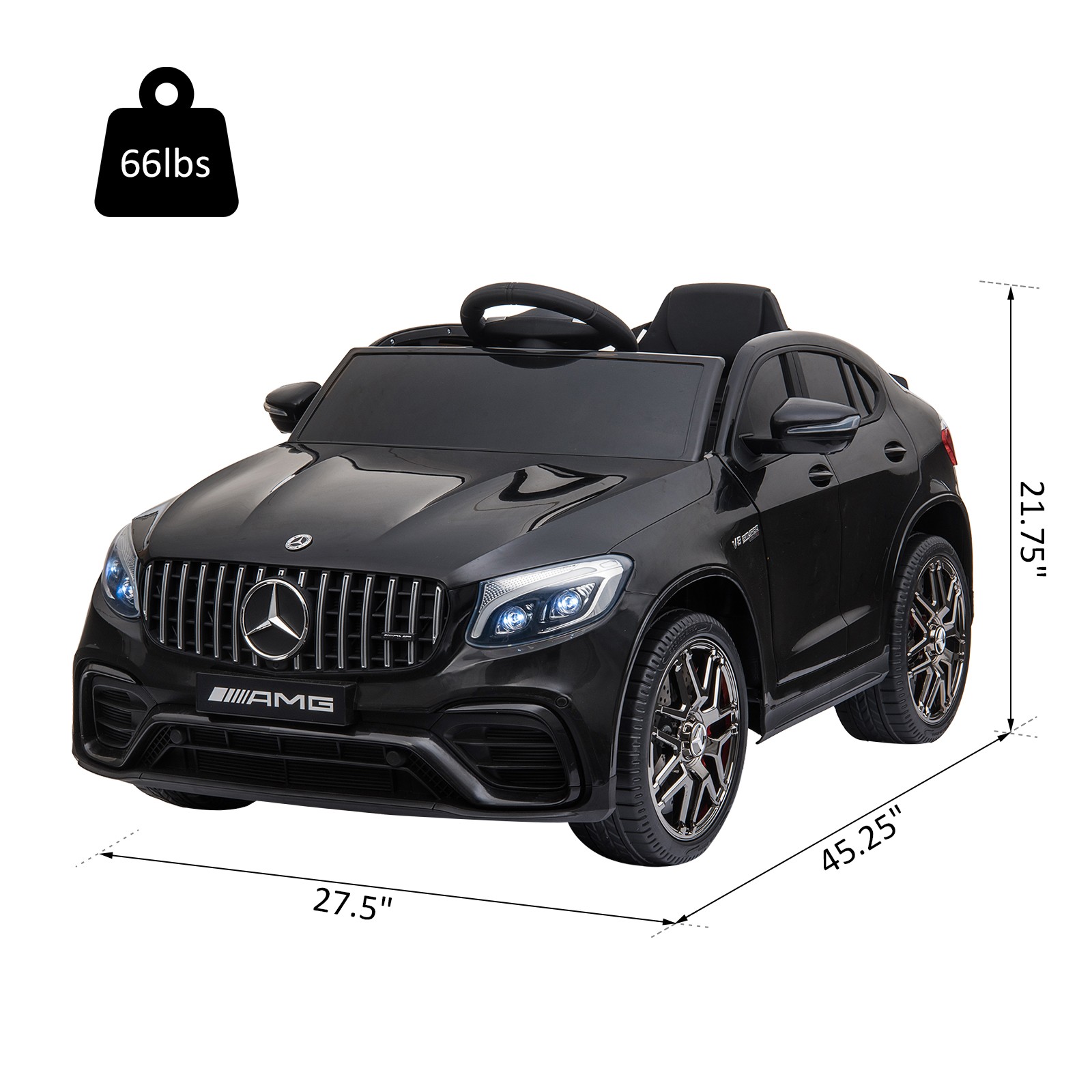 Mercedes Benz 12V Kids Electric Car with Remote & Lights, 2 Speed, Black