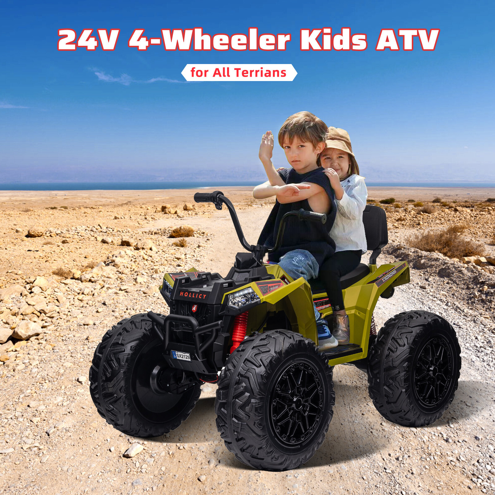 Kids ATV Car, 24V Ride On Car 4WD Quad Electric Vehicle, 4x80W Powerful Engine