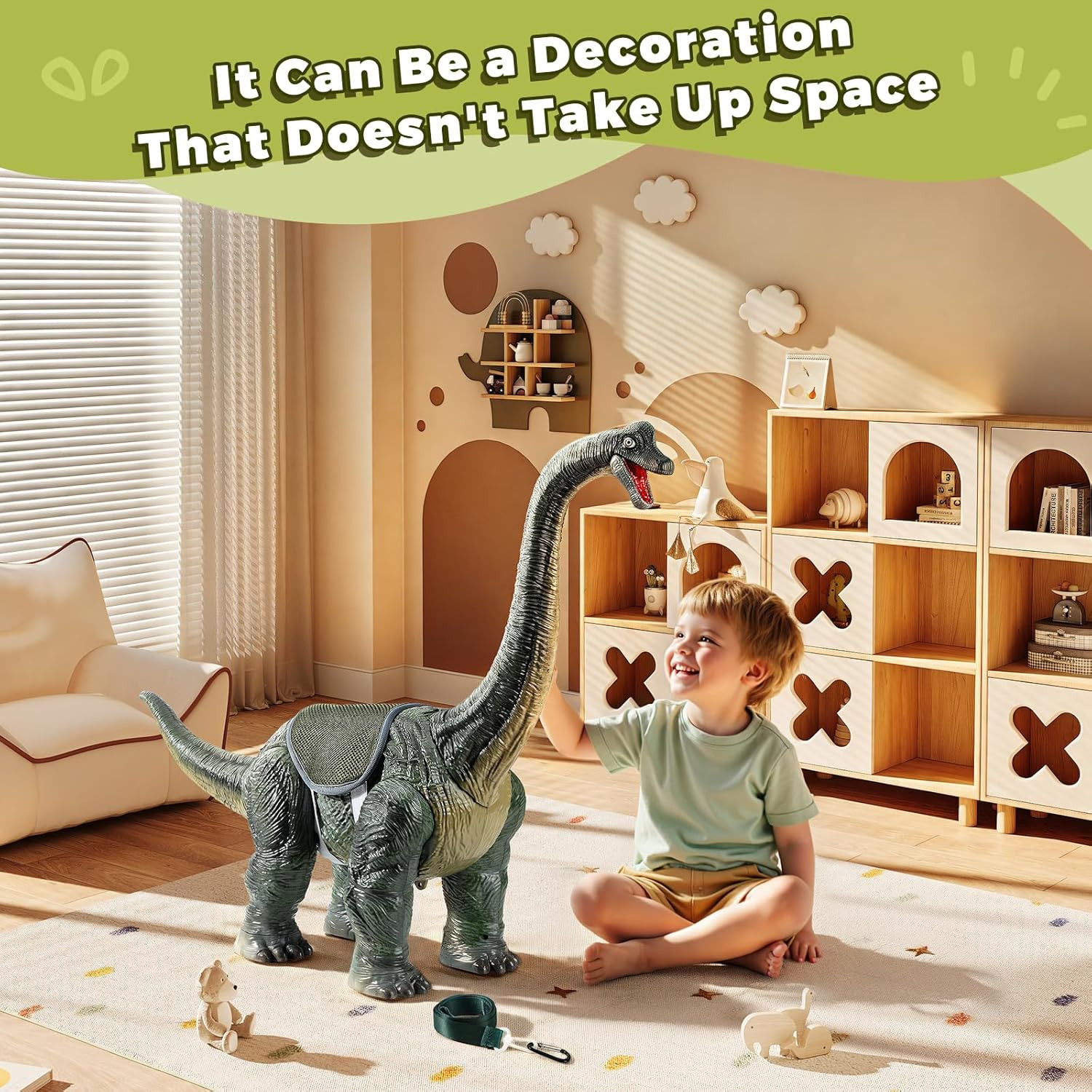 Dinosaur Ride On Toy Cars for Kids,Twinkoo Realistic Brachiosaurus Push Car with