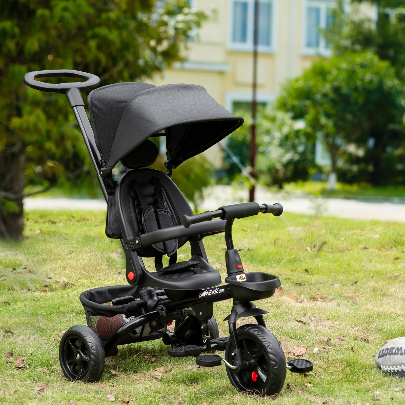 Kids Tricycle 4 in 1 Trike with Reversible Seat, Black