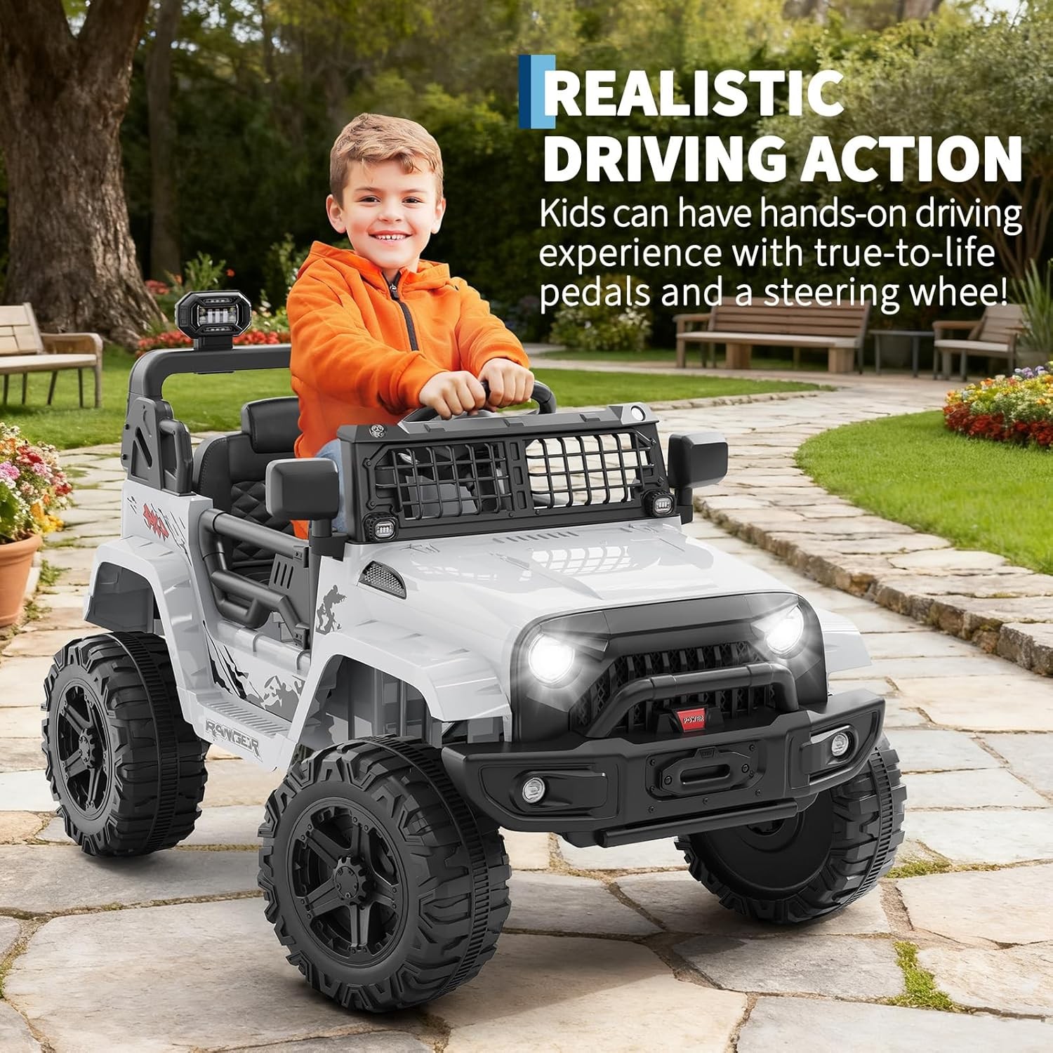 Kids Ride on Car 12V Electric Truck w Lights Parent Remote Off-Road Toy Car Gift