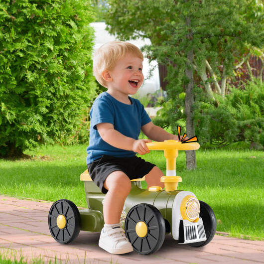 Ride on Toy with Steering Wheel and Train Whistle Sound Button-Green – Color: Gr