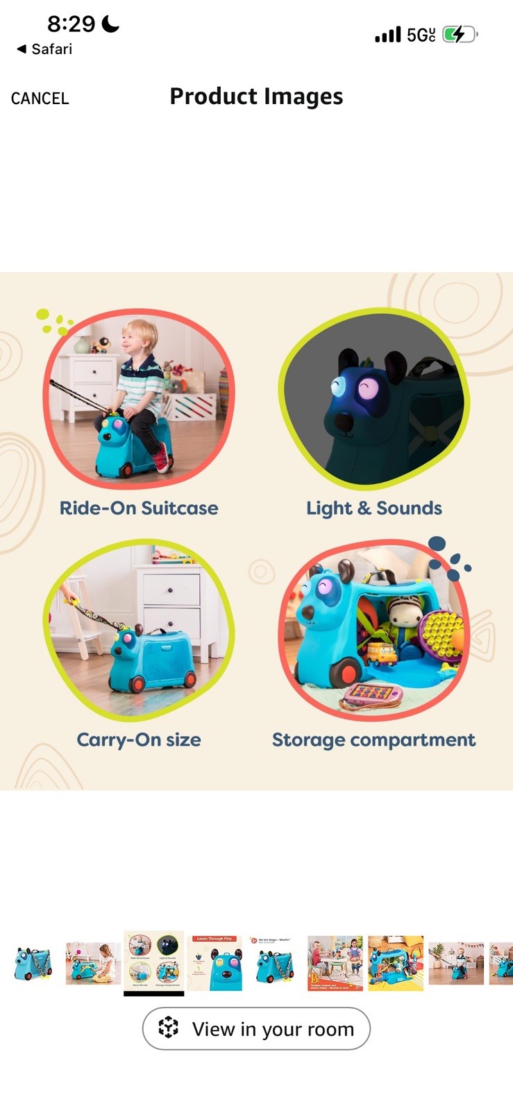 B. Toys Woofer On The Gogo Ride On Toy Carry On Toy Storage for Toddlers