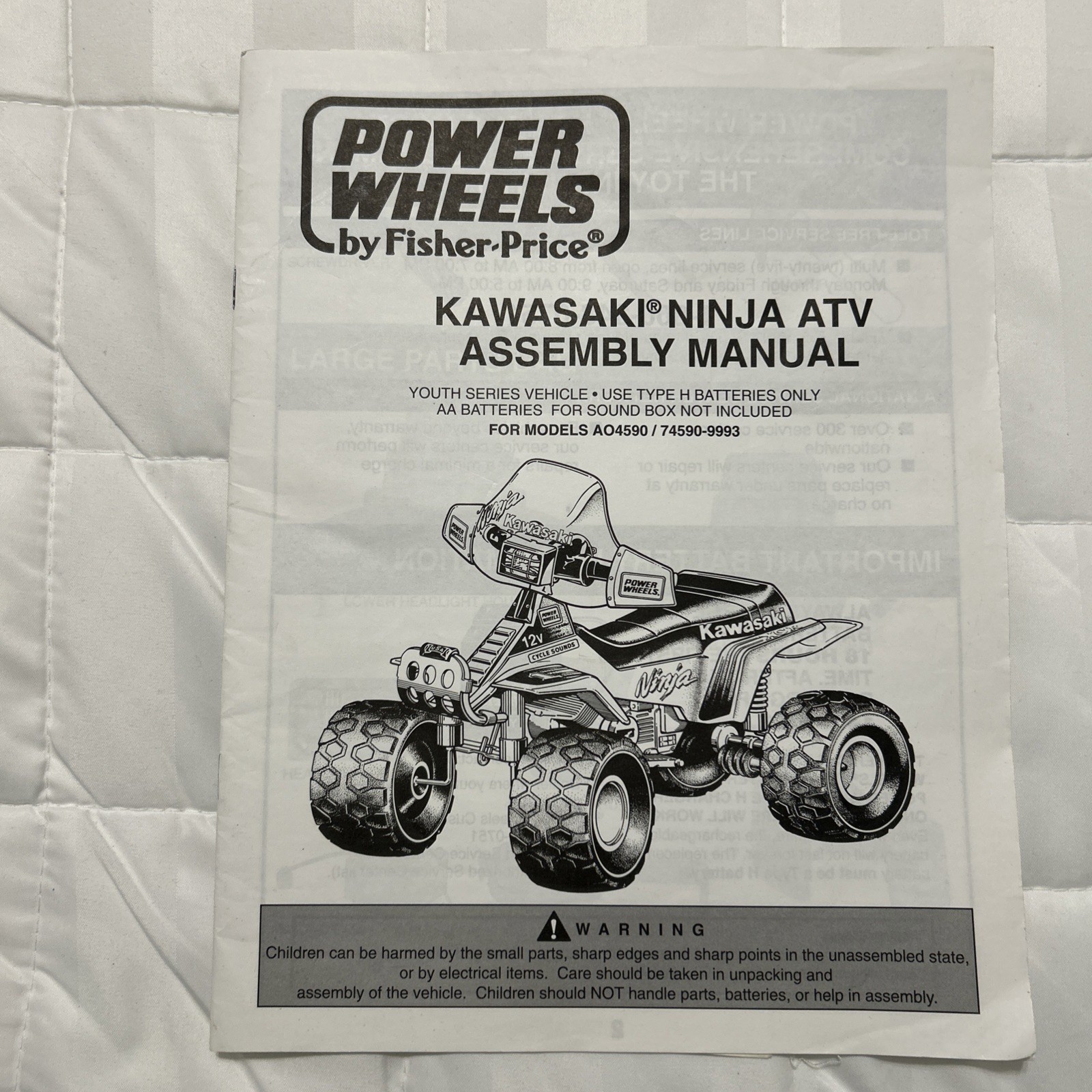 Power wheels by Fisher-Price Kawasaki ninja ATV assembly manual