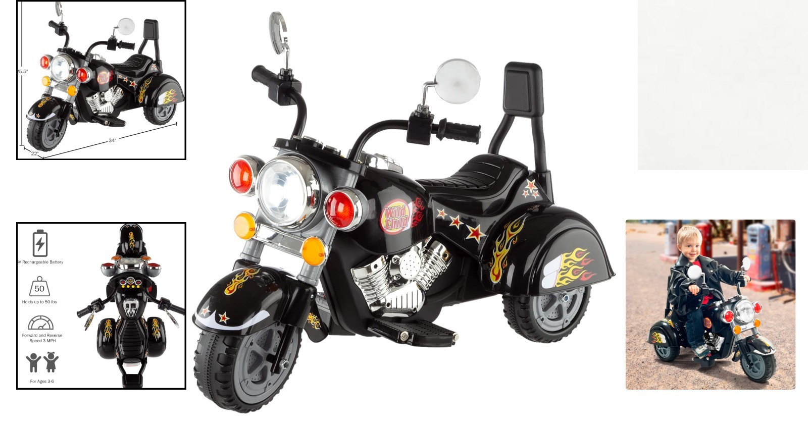 Stylish Black Kids Ride-On Motorcycle with Headlights & Forward/Reverse Action