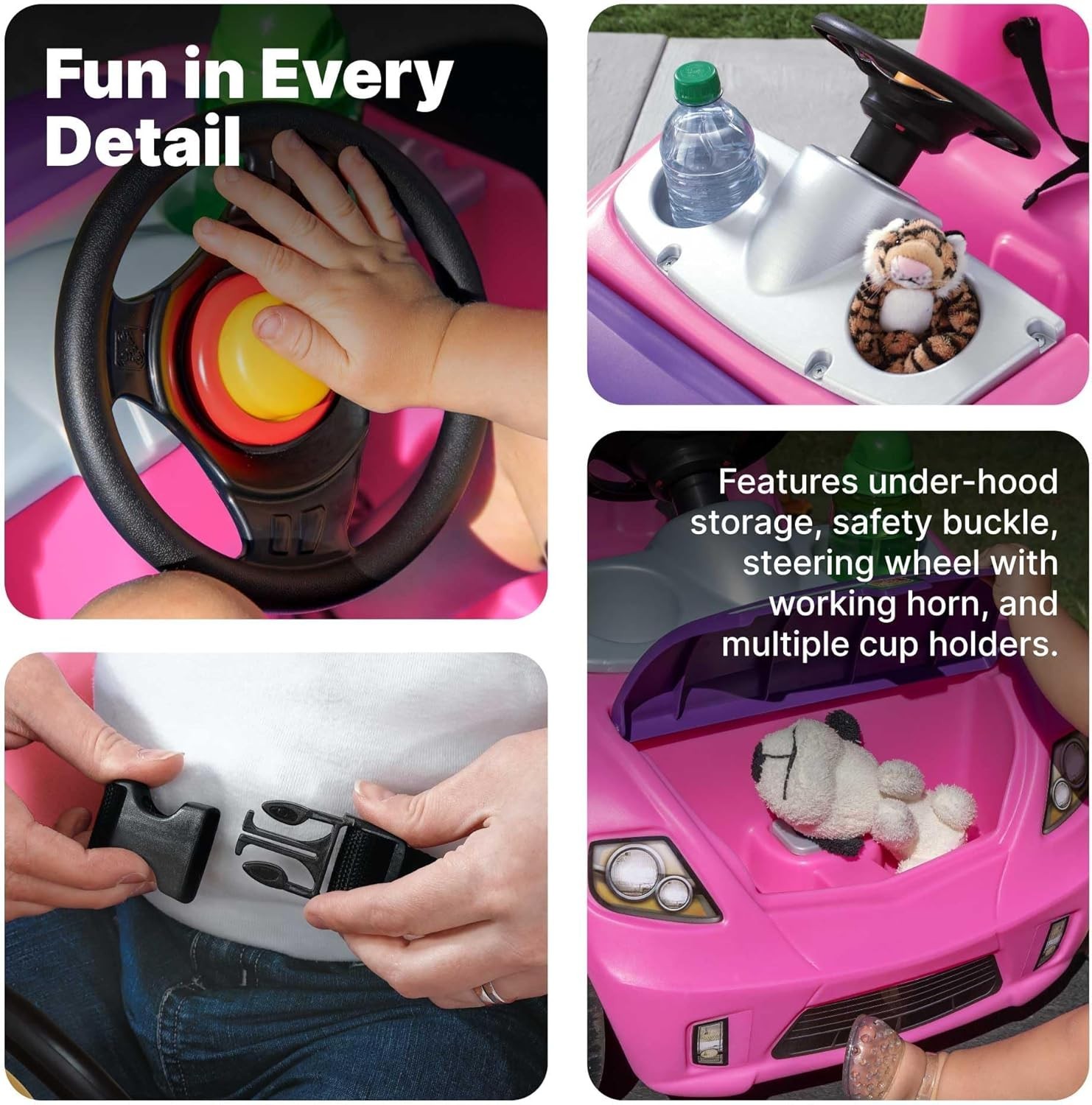 Whisper Ride II Kids Push Car – Toddler Ride-On Toy with Safety Seat Belt, Pink
