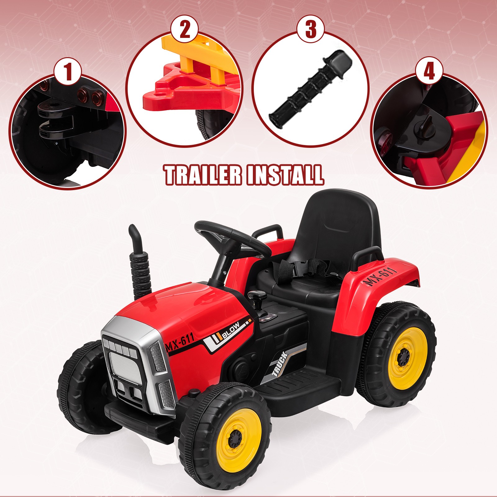 12V Ride on Tractor with Detachable Trailer with Remote, Kids’ Electric Vehicles
