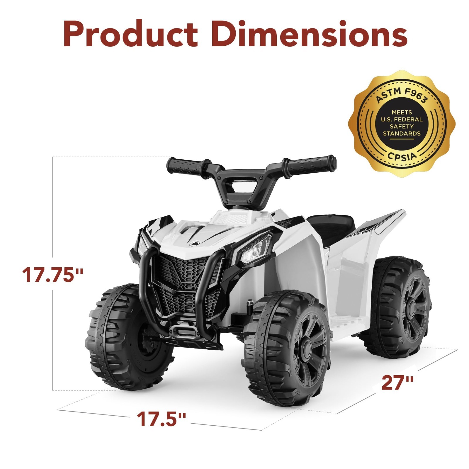 6V Kids Ride On ATV Quad 4-Wheeler Toy Car, Treaded Tires, 1.8MPH Speed, White