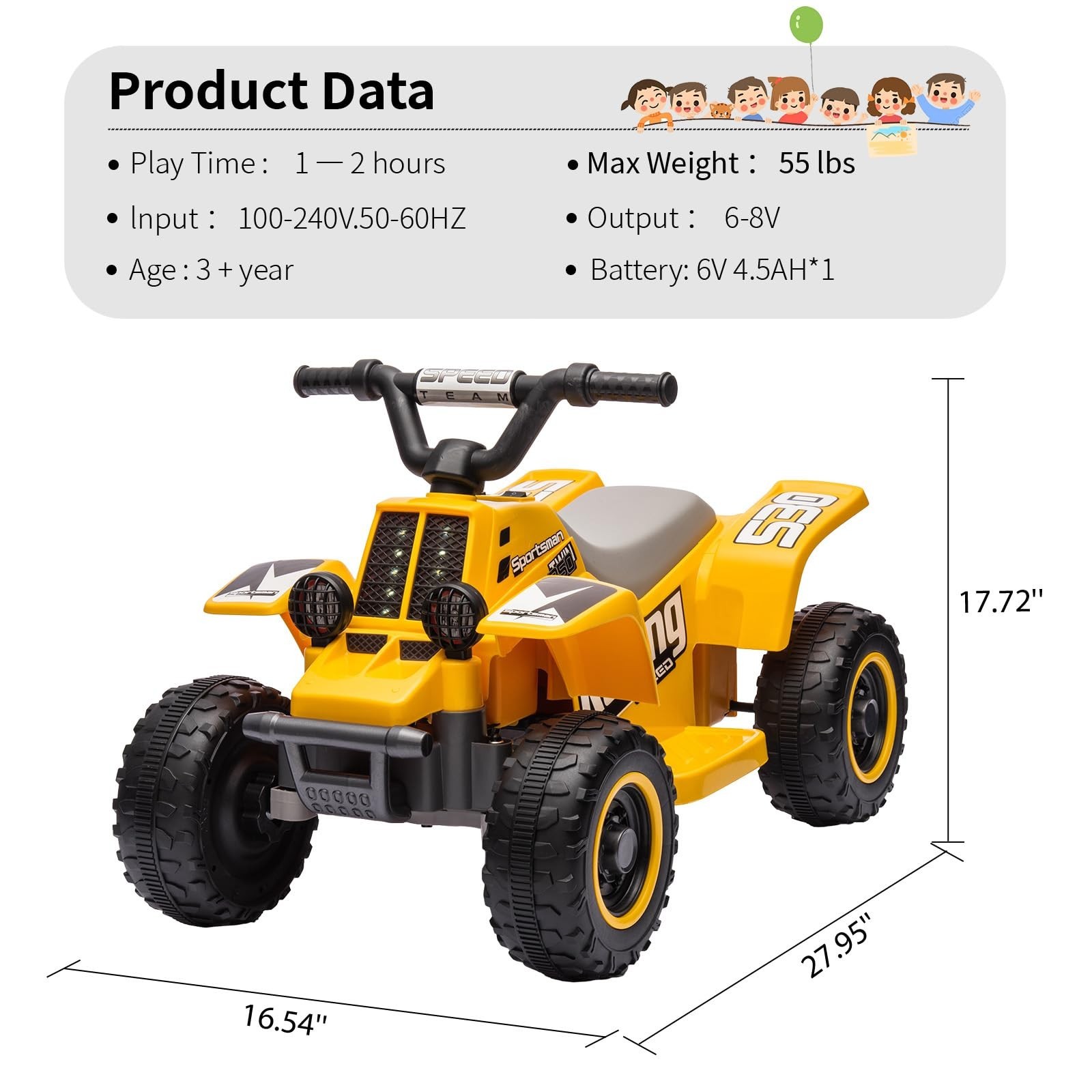 Christmas 6V Kids Ride On Electric ATV Ride On Car w/ LED Headlights Ride-On Toy