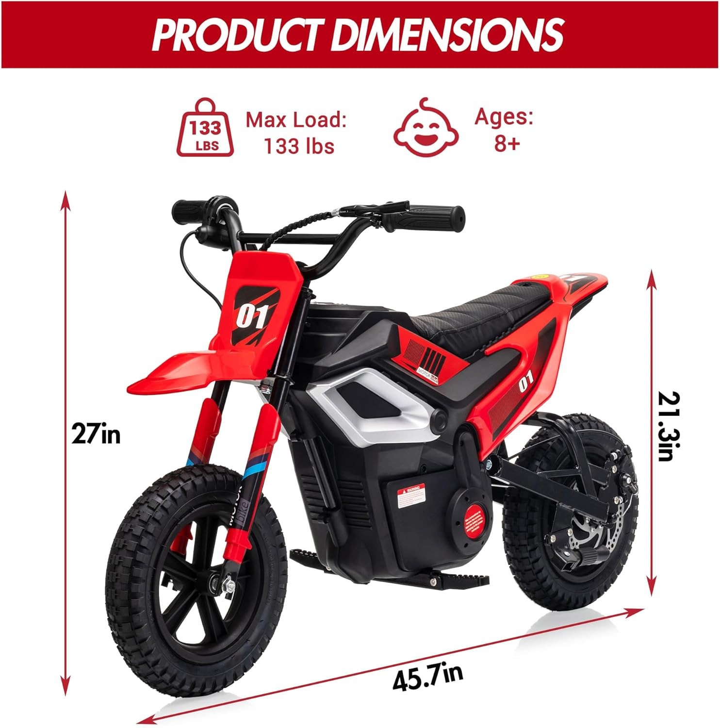 24v Ride on Motorcycle for Kids 350w Mini Dirt Bike 14 MPH Red