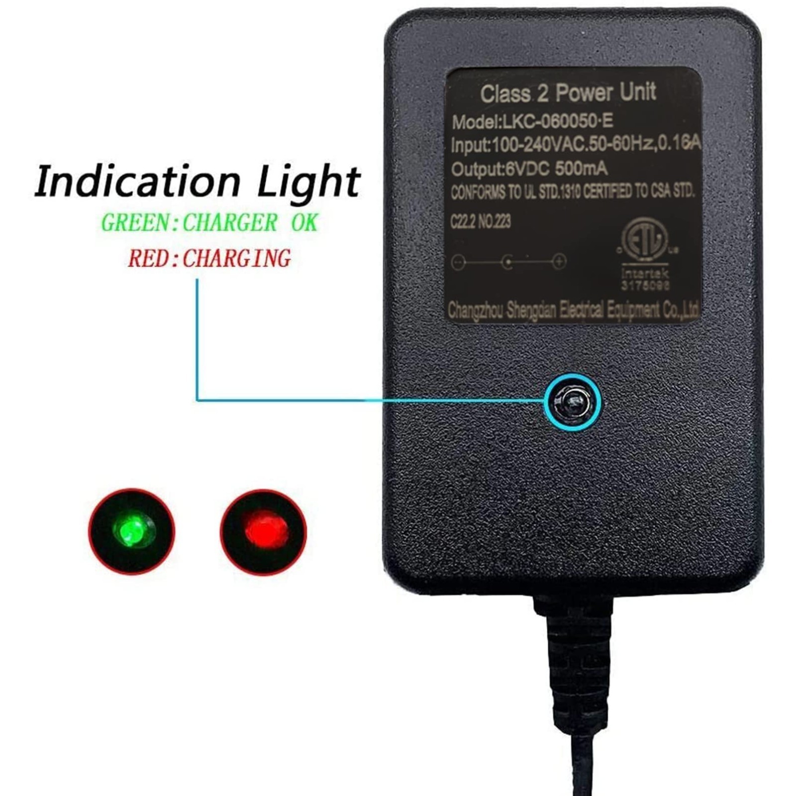 6V DC 500mA Universal Charger for Kids Electric Ride-On Car Toys, Power Adapter