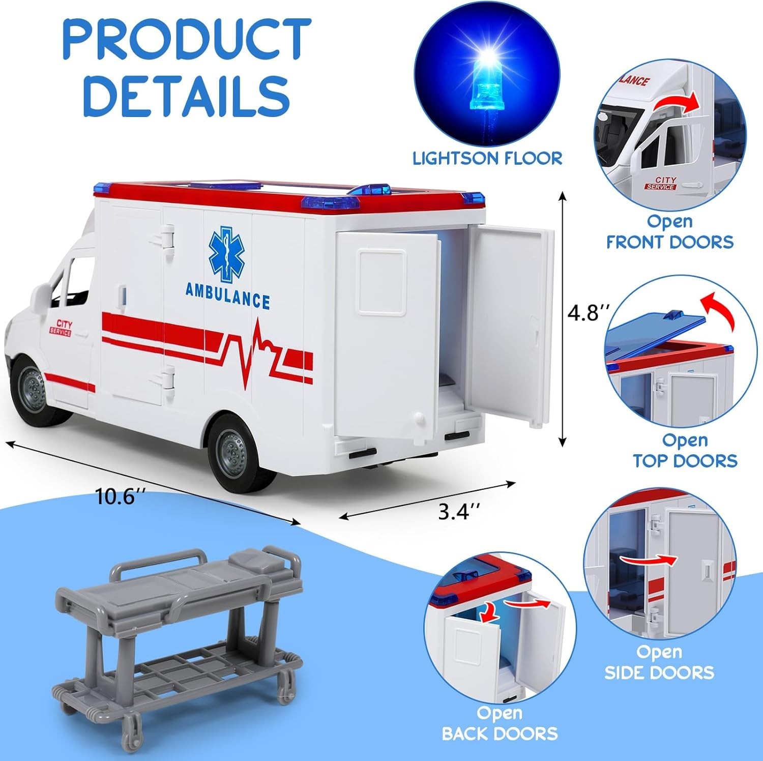 Friction-Powered Ambulance Toy with 4 Flashing Lights & Sounds – Safe for Kids