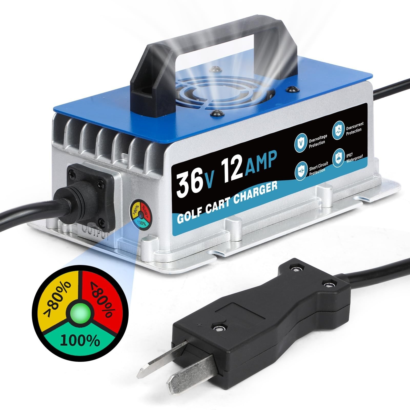 12 AMP 36 Volt Golf Cart Charger for Club Car, EZGO & Yamaha, IP67 Waterproof…