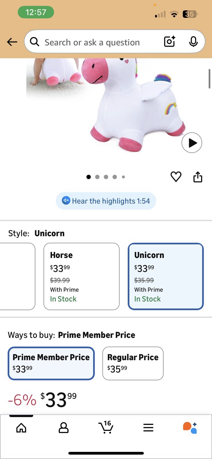 Bouncy Pals Unicorn Ultra-Soft Plush Inflatable Ride-On Toy with Pump