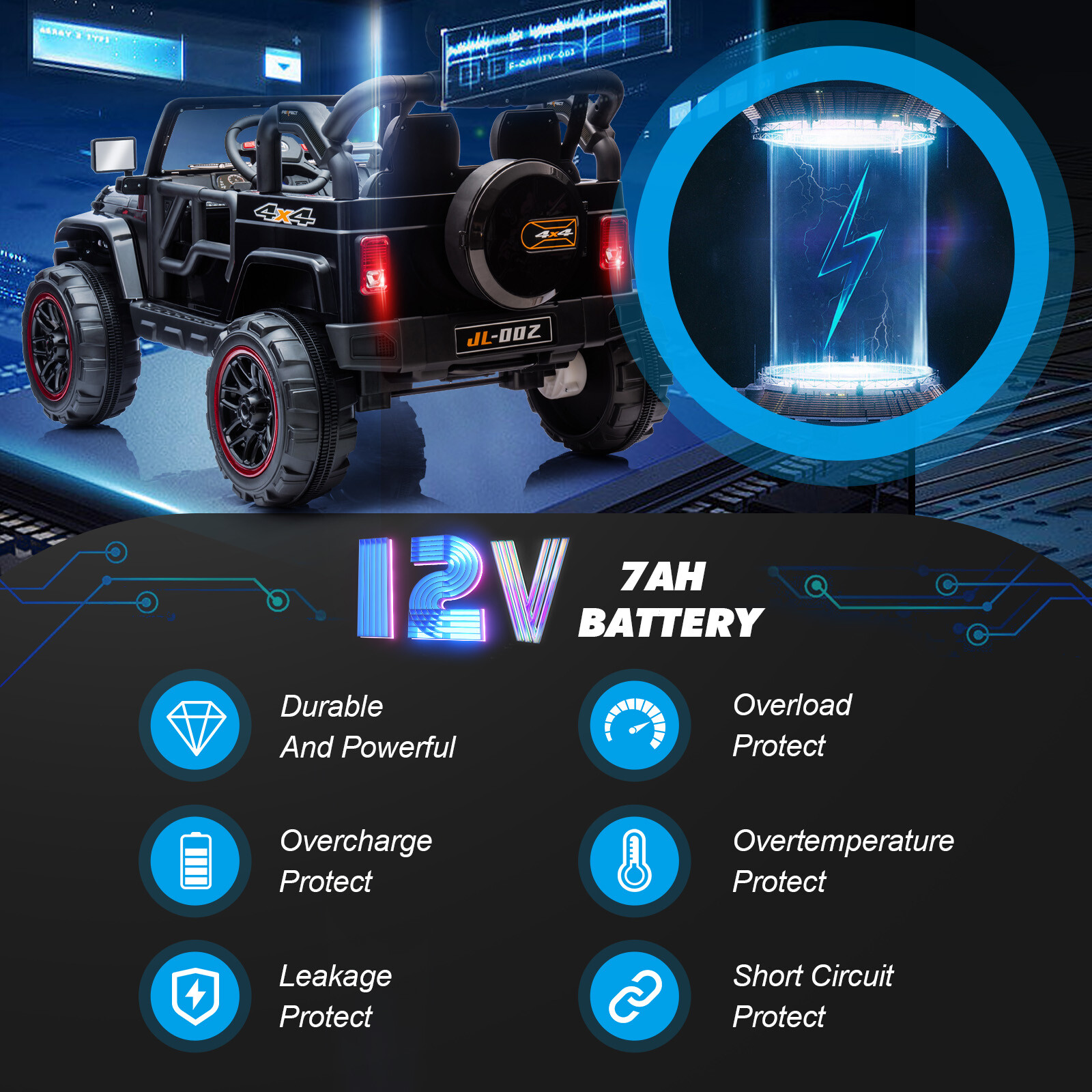 Black 12V Battery Kids Ride On Car Truck 3 Speeds Toy LED MP3 w/Remote,Car Cover