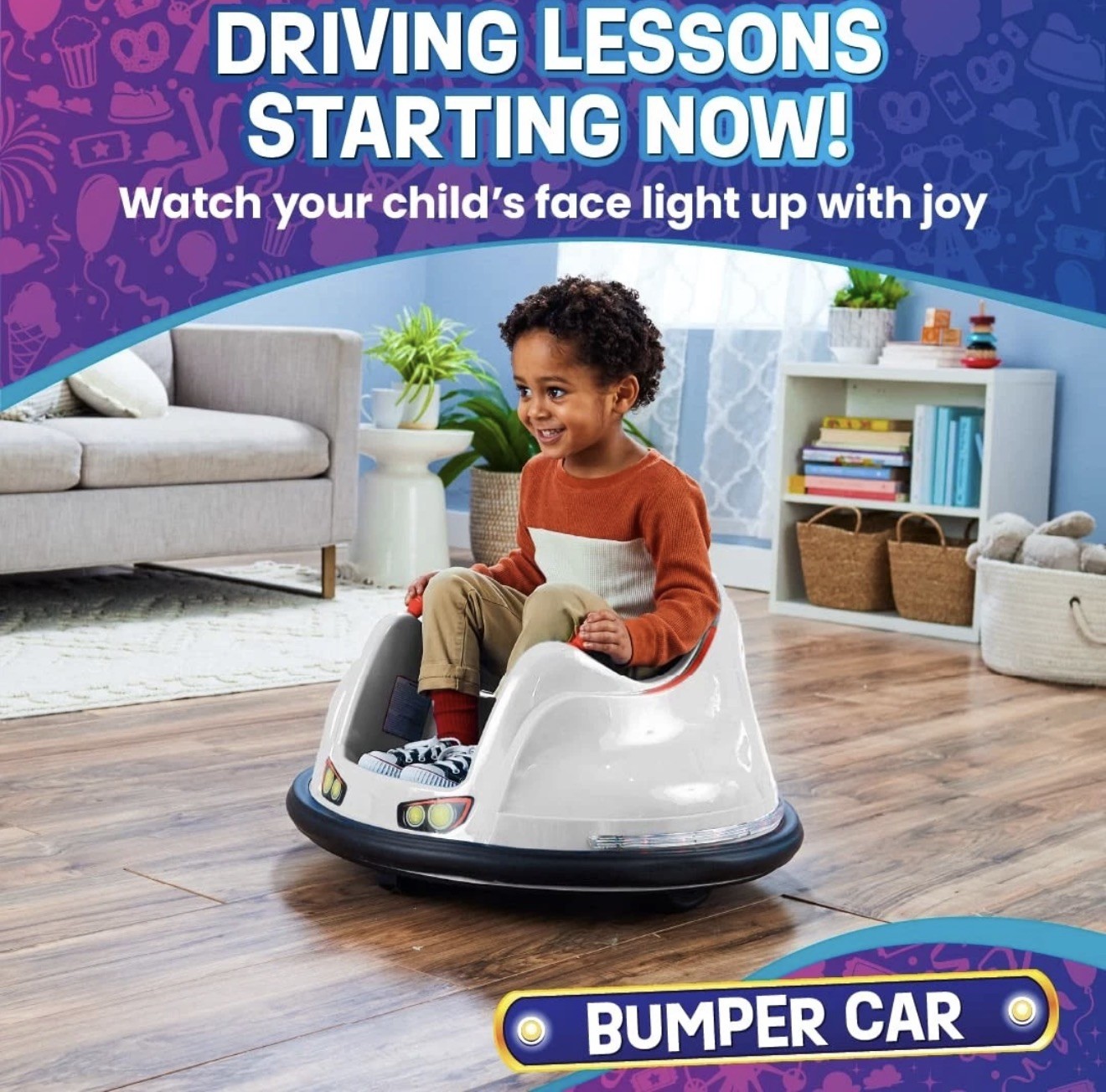 Flybar Funpark 6V Electric Bumper Car Ride-On For Toddlers Ages 1.54 Years Led