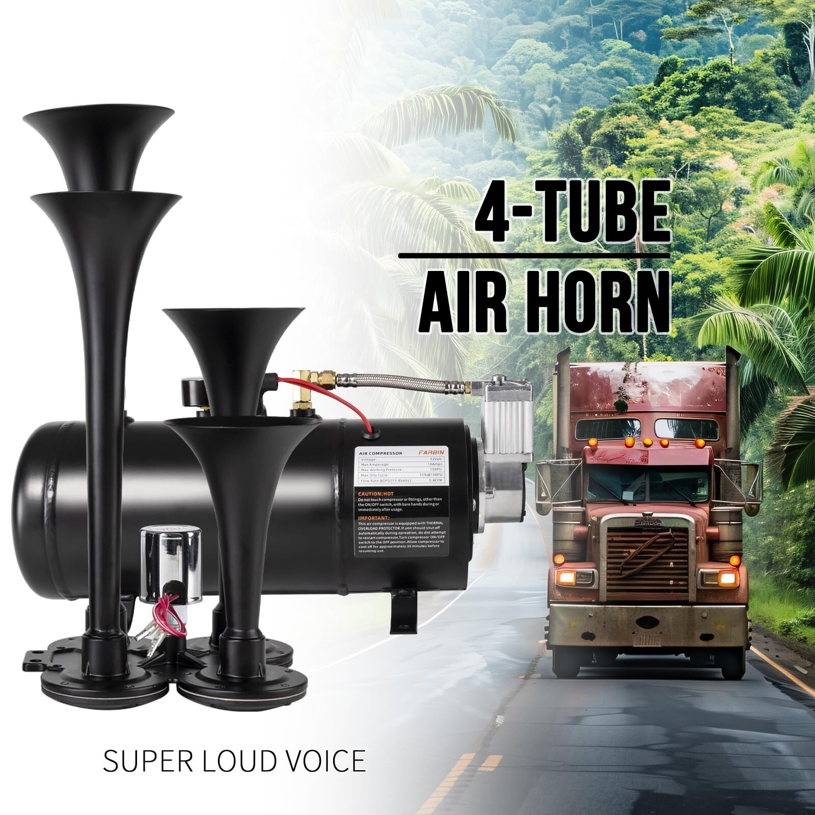 180db Air horn with 0.8 gallon Air Compressor, Super loud train horn kit with…