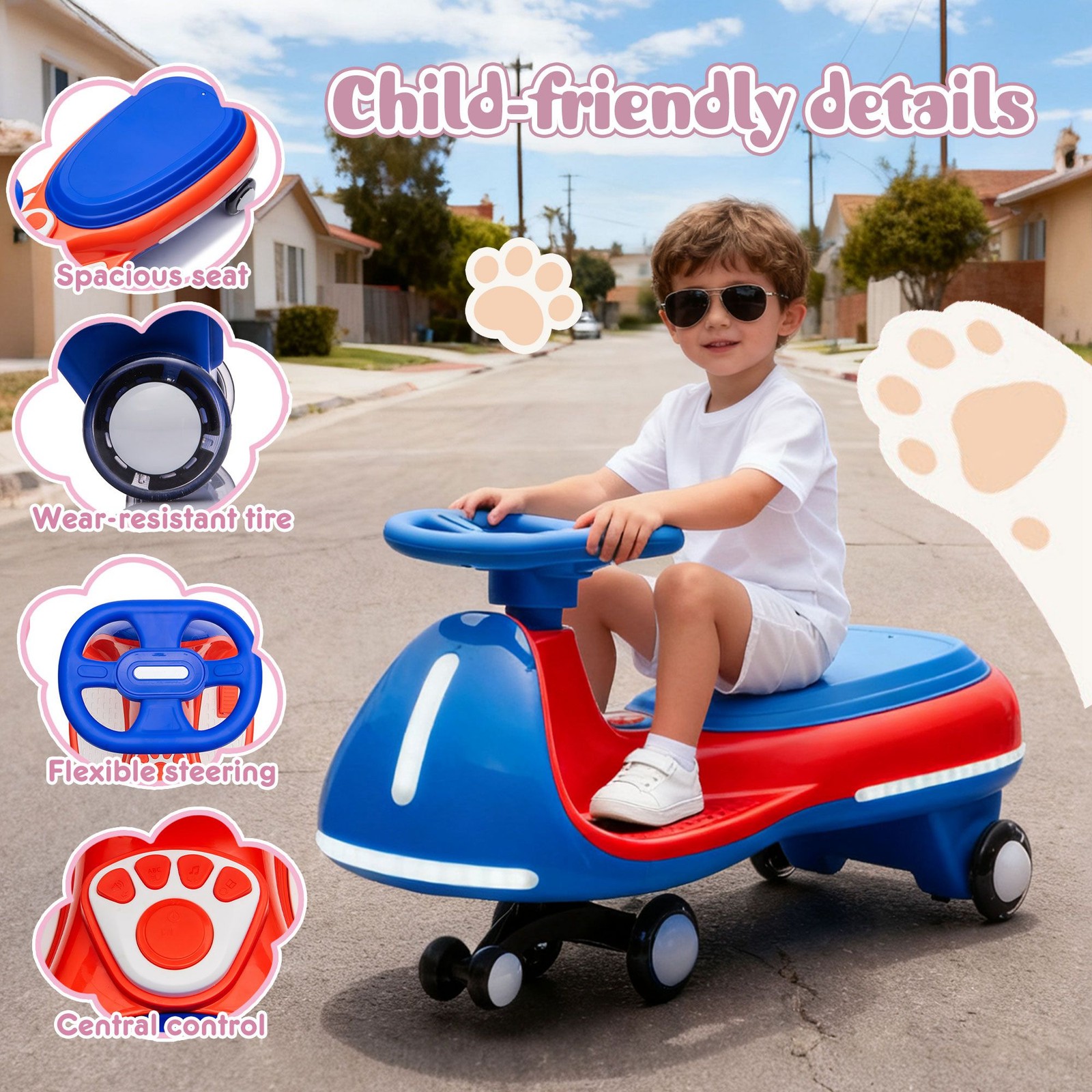 Electric Wiggle Car 2in1 Swing Car w/ Flashing Wheels Twist Car for Kids Ages 3+