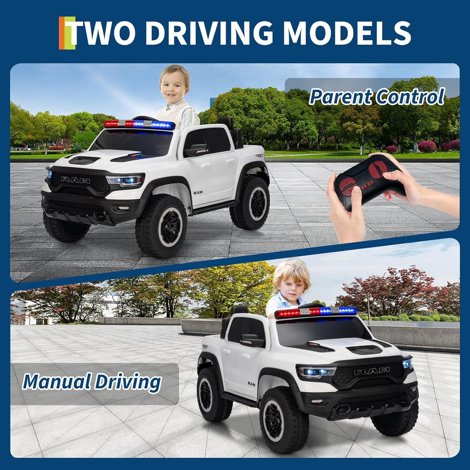 Ride on Car, Licensed RAM 12V Kids Ride on Police Car with Remote Control, Elect