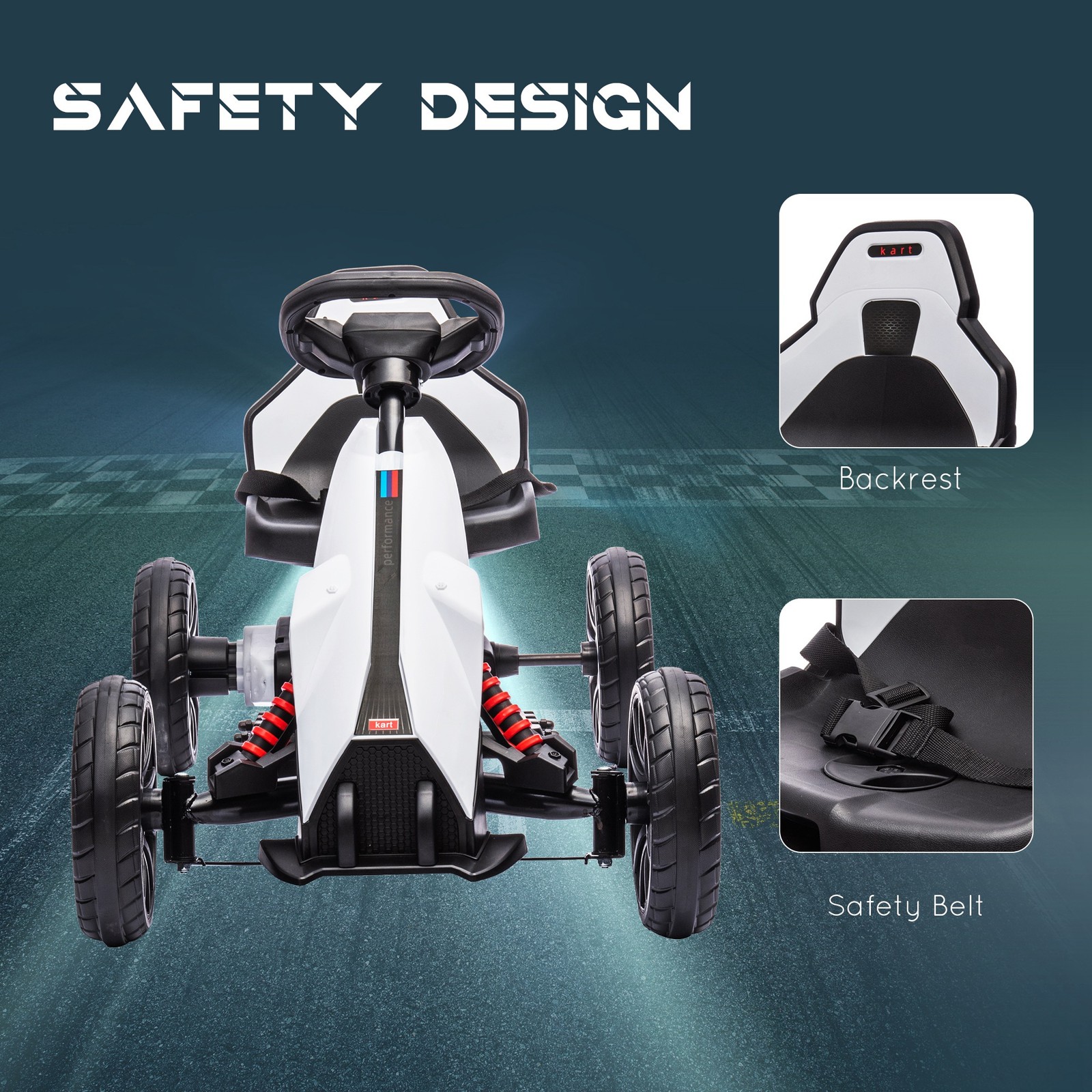 12V Electric Go Kart for Kids w/ Adjustable Speed, White