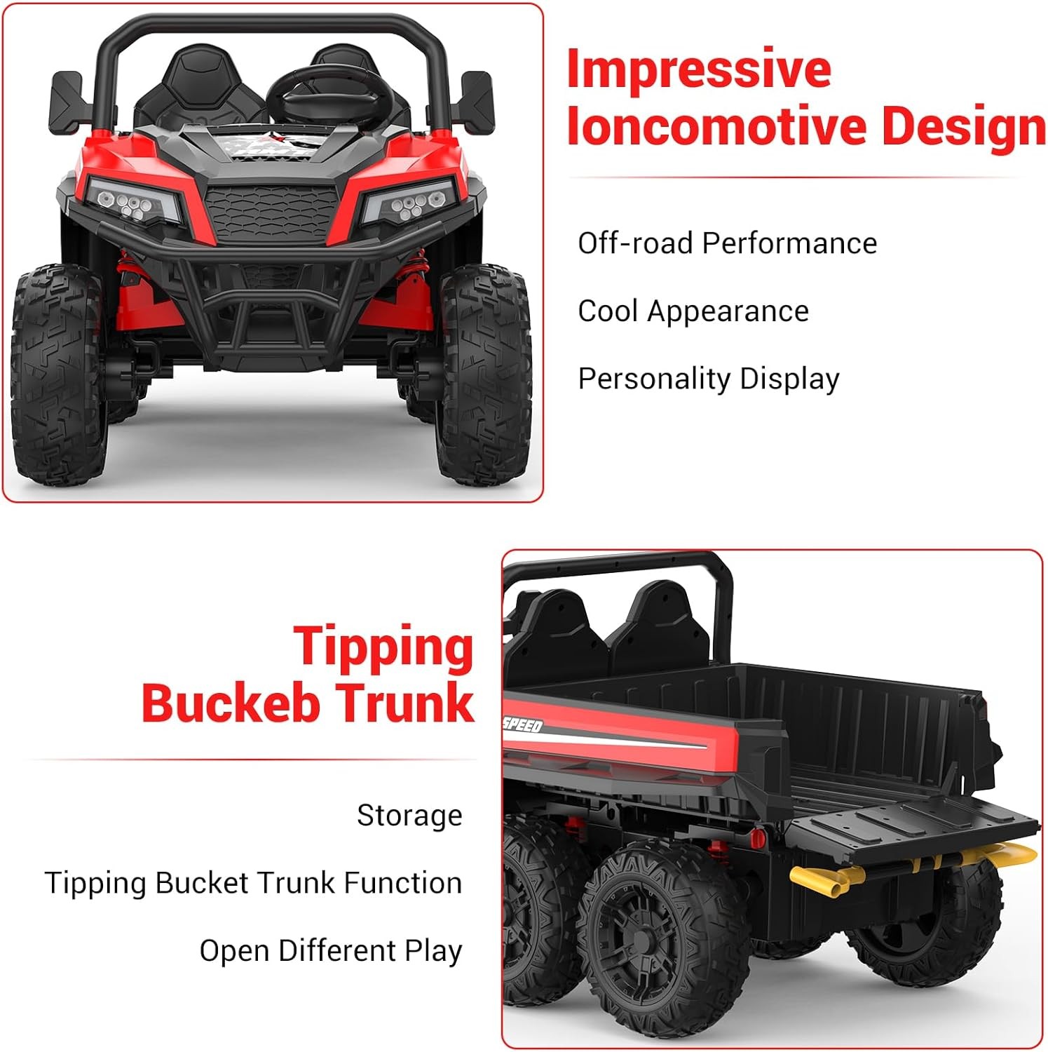 24V 4WD 6-Wheel Electric Ride On Dump Truck with Remote Control, 2 Seater Kids