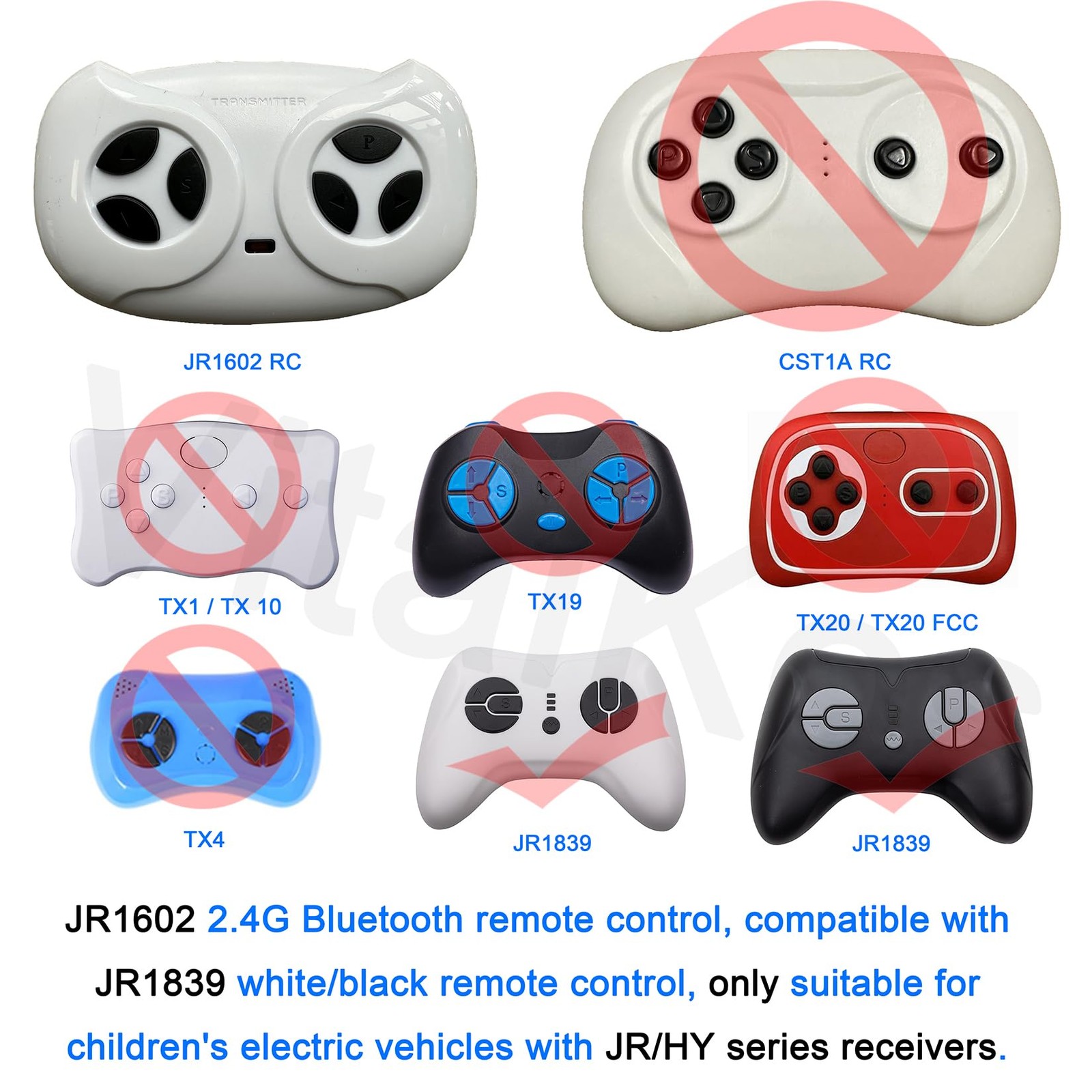 JR1602 FCC 2.4G Bluetooth Remote Control Remote for 12V Ride On Car,Controller T