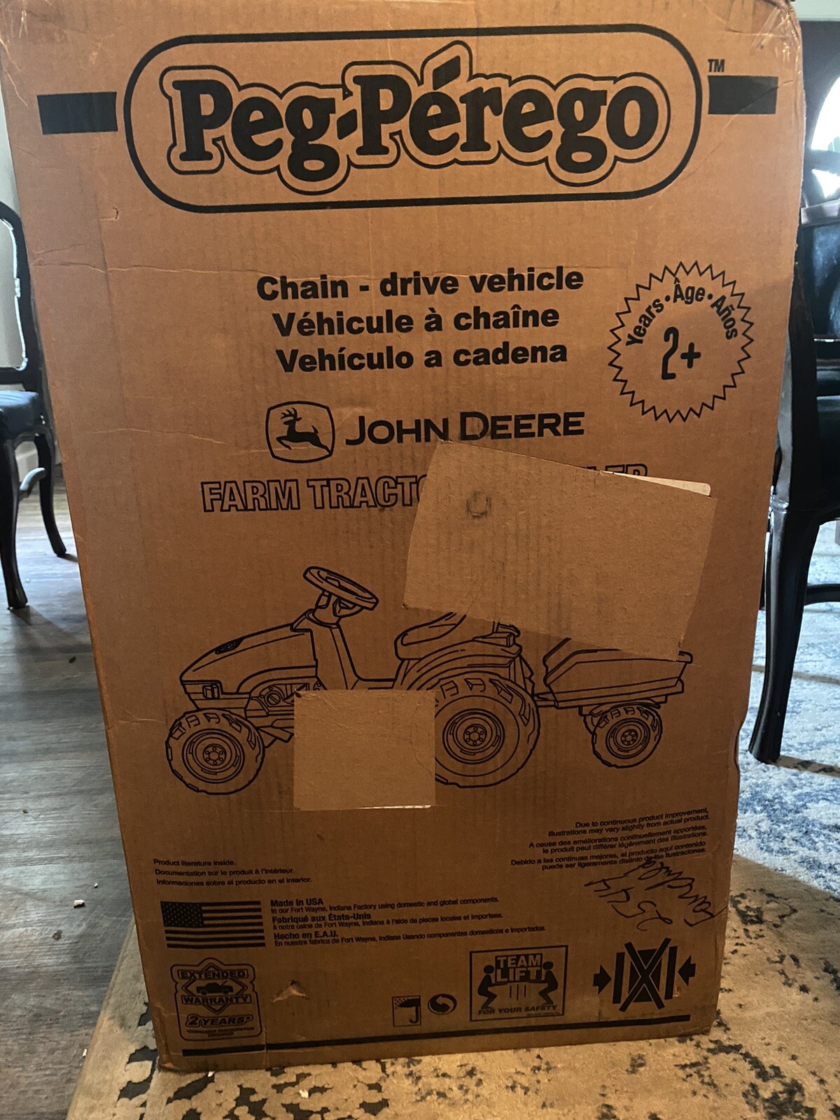 Peg-Perego John Deere Farm Tractor and Trailer w/ Adjustable Seat New Open Box