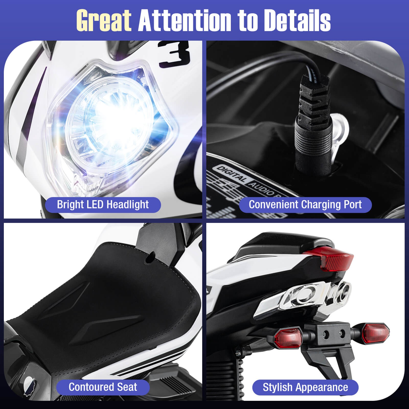 Kids Ride on Motorcycle 6V Battery Powered Mini Electric Motorbike w/ LED Lights