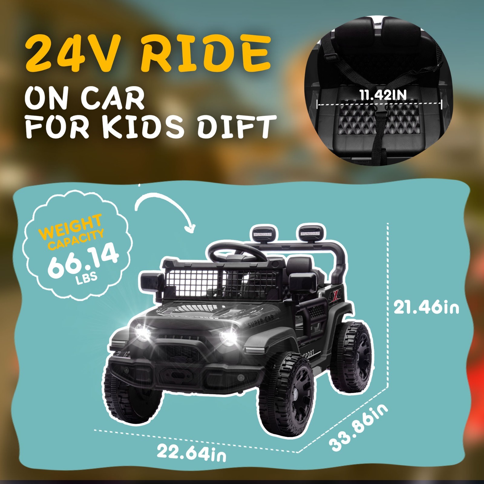24V Kids Ride on Electric Car w/Remote, Power Wheels Toys for Boys & Girls,Black
