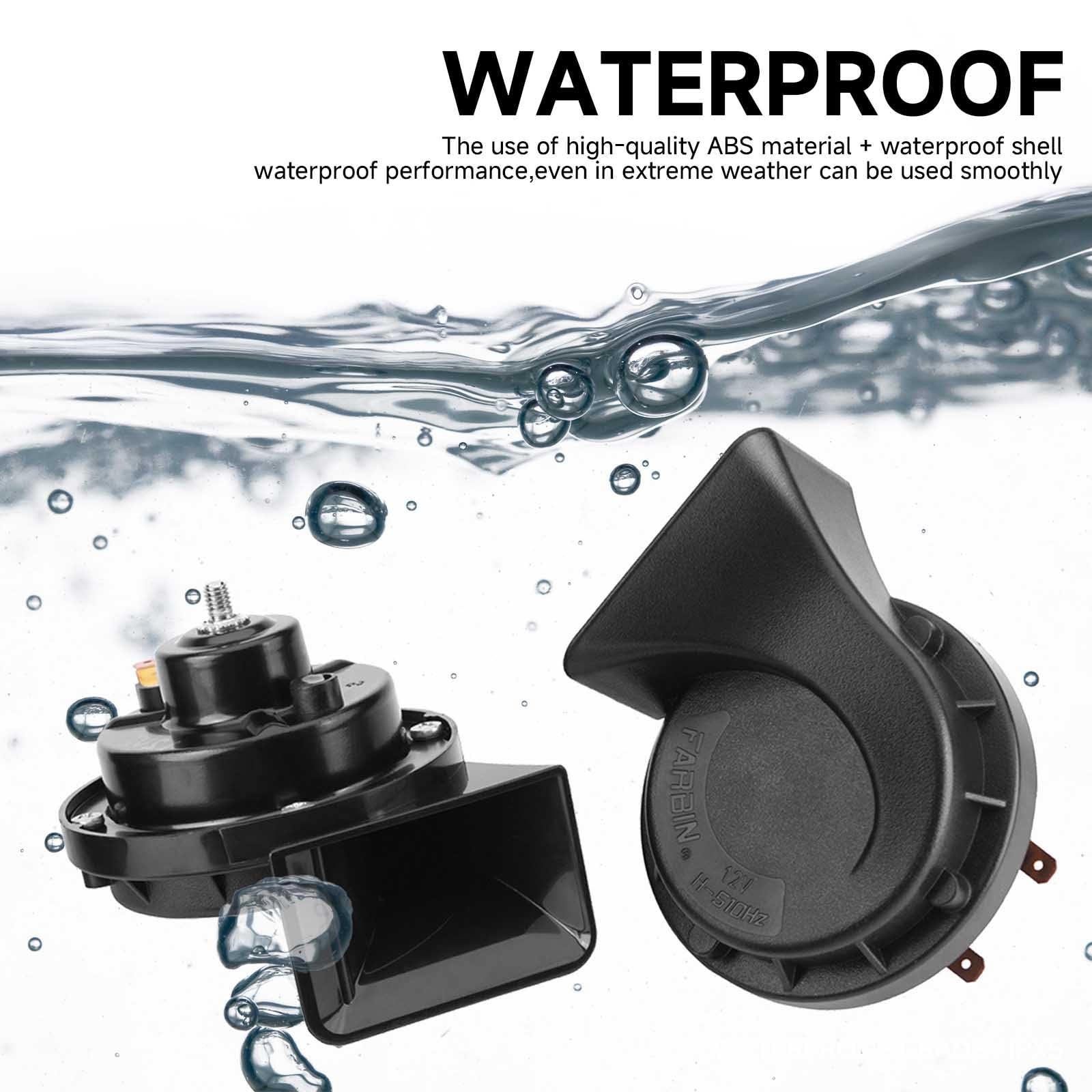 12V Black Snail Electric Horn Waterproof Super Loud Dual Horns for Car