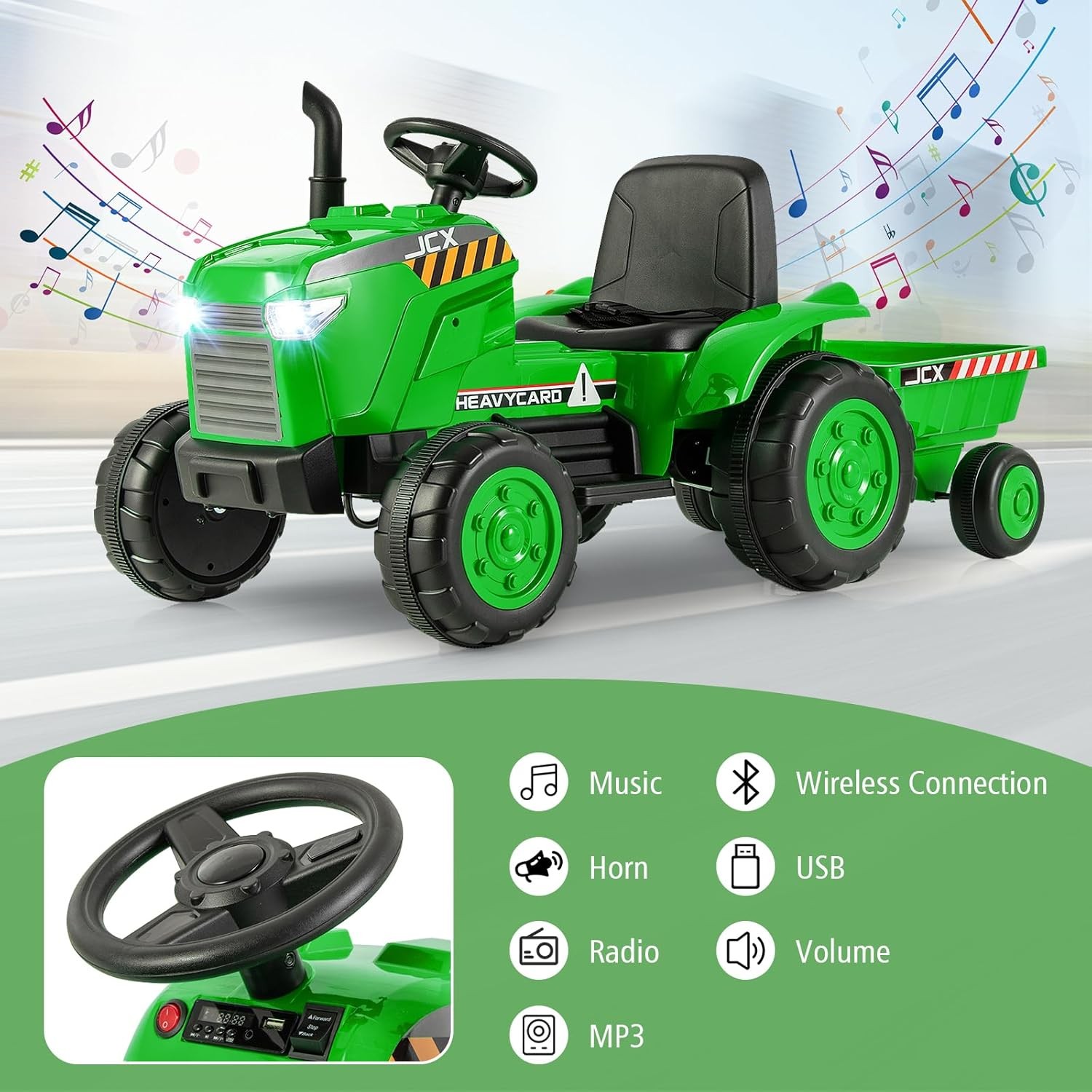 HONEY JOY 12V Kids Ride On Tractor with Trailer and Remote Green