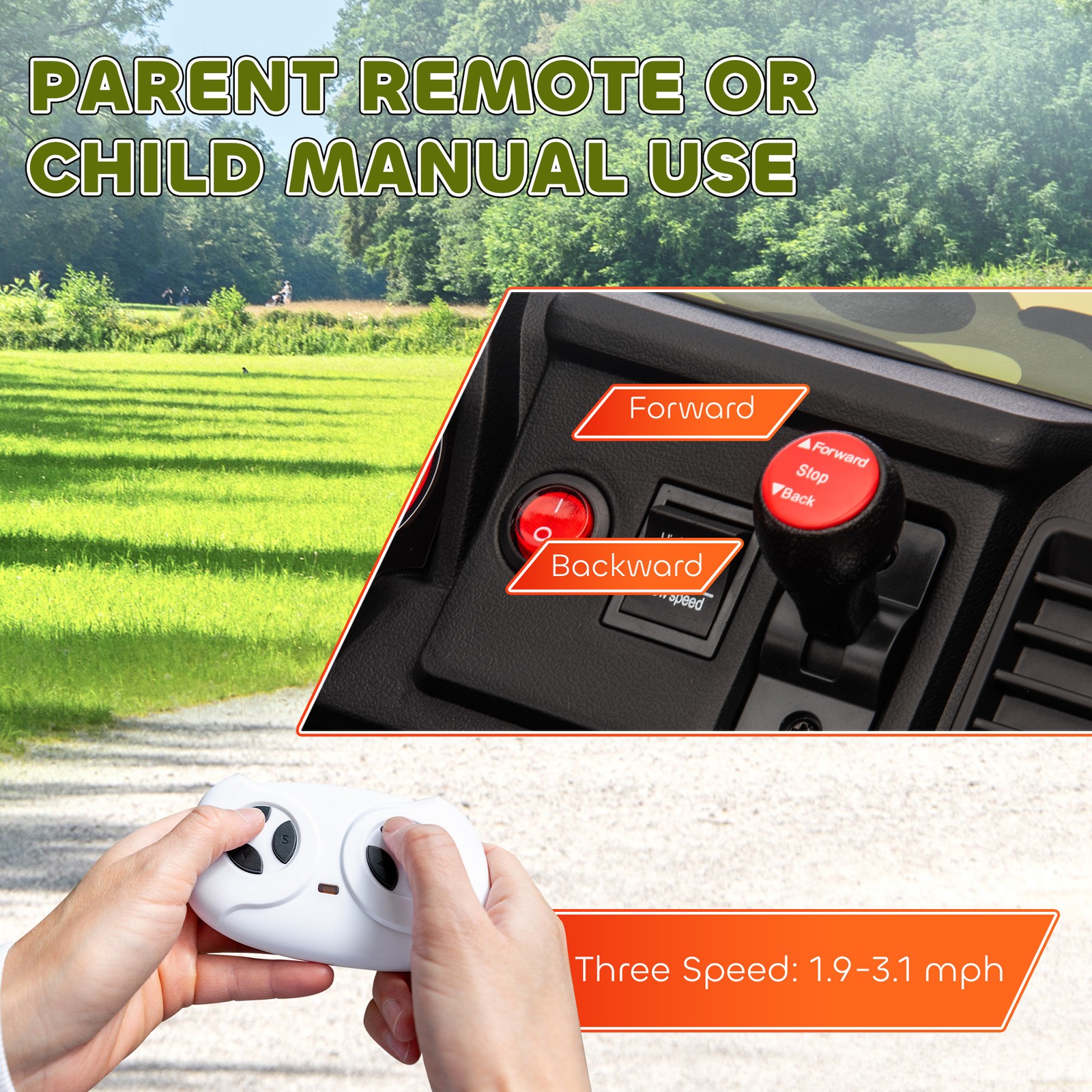 12V Kids Electric Car with Parent Remote Control, Spring Suspension