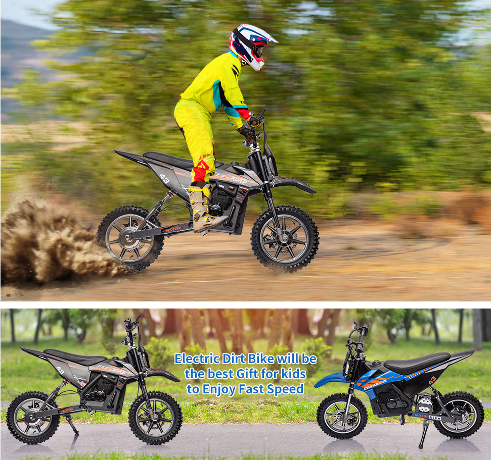 36V Kid Ride-On Motorcycle Electric Powered Dirt Bike Front+Back Brake for Teens