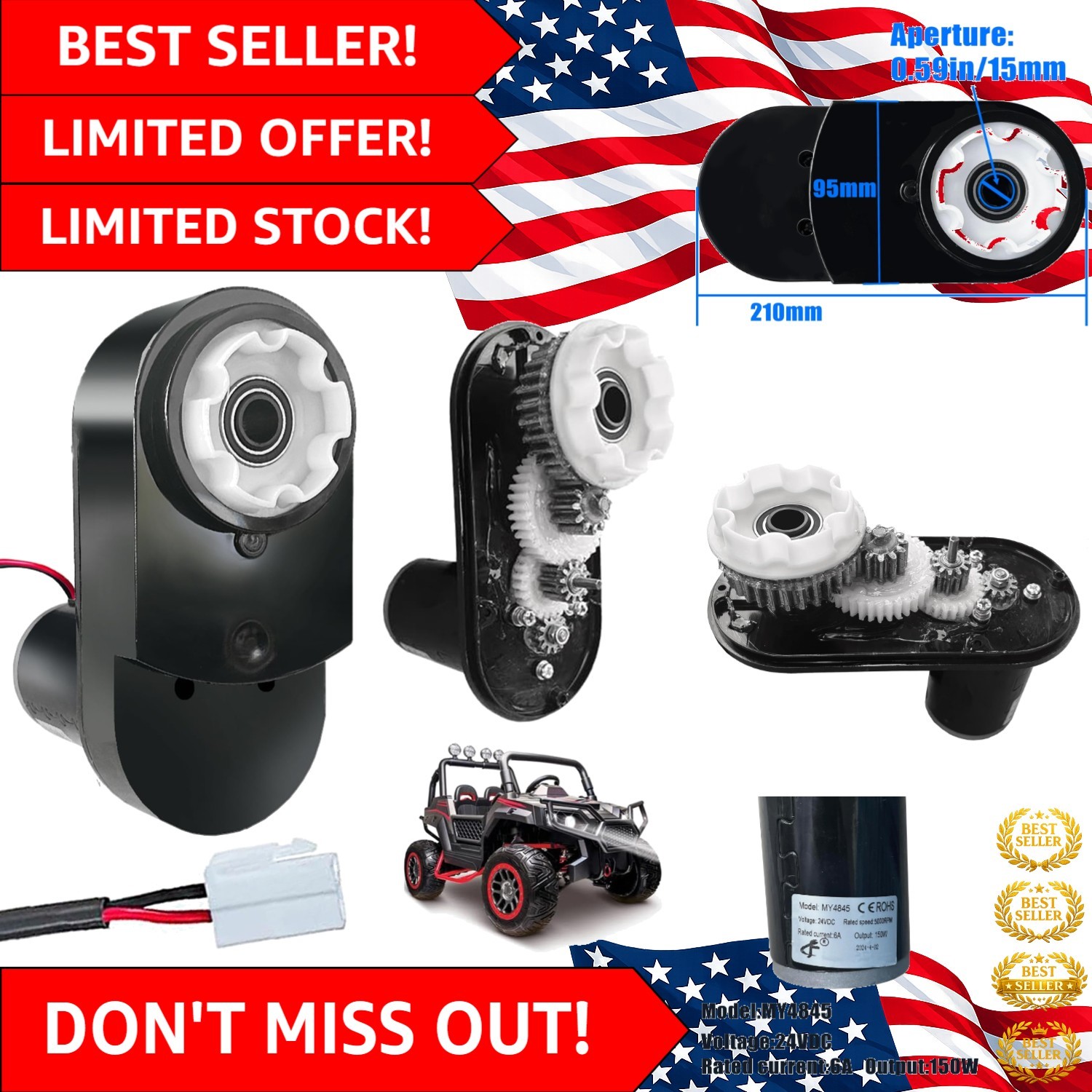 Powerful 24V Motor Gearbox for Ride-On Toys – 5000RPM High Torque Performance