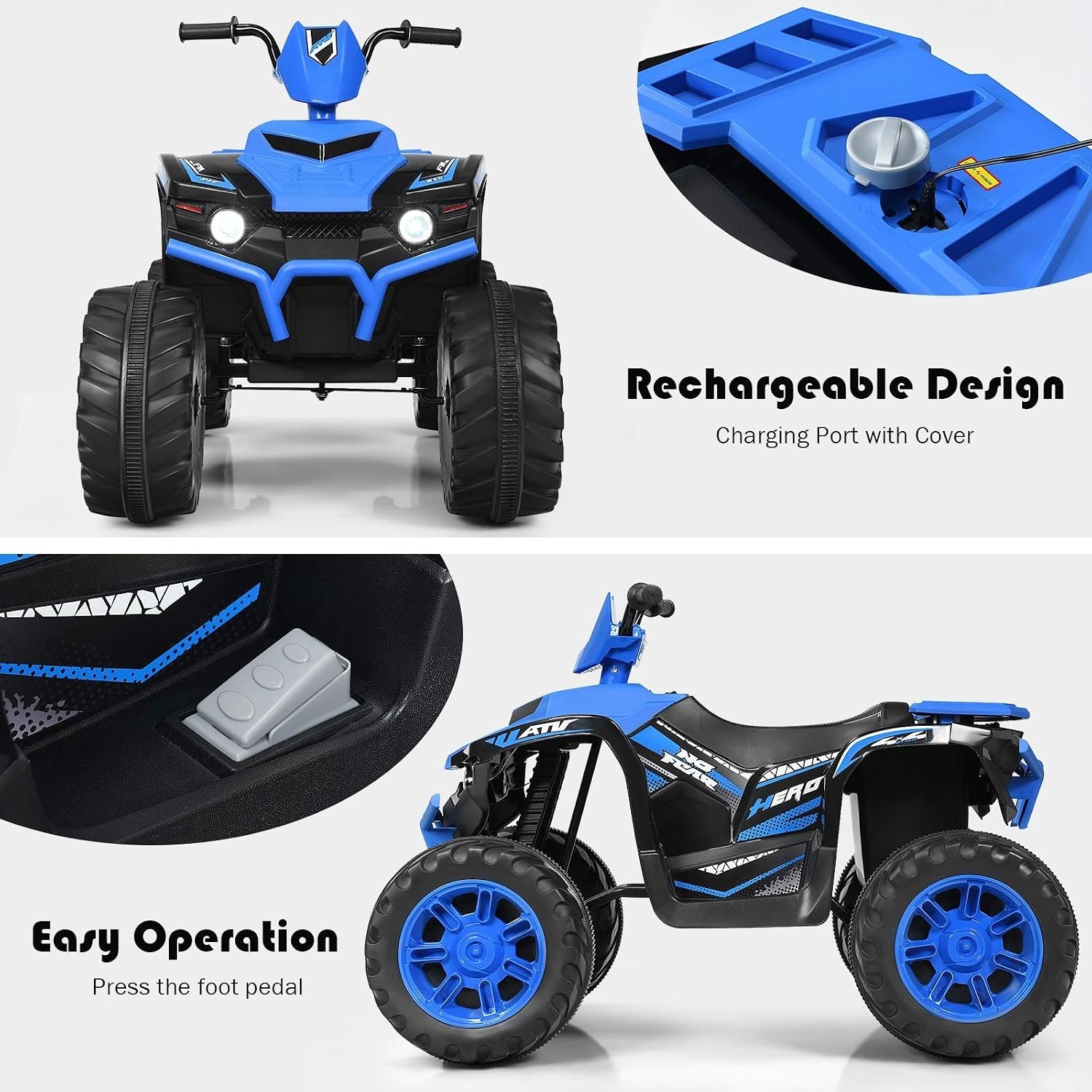 Rechargeable 12V Electric Kids ATV with Maximum Weight Capacity of 77 Pounds