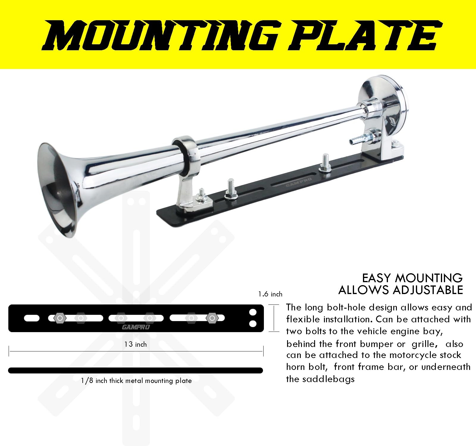 12V 150DB Air Horn with Install Mounting Bracket Kit, 18 Inches Single Trumpe…
