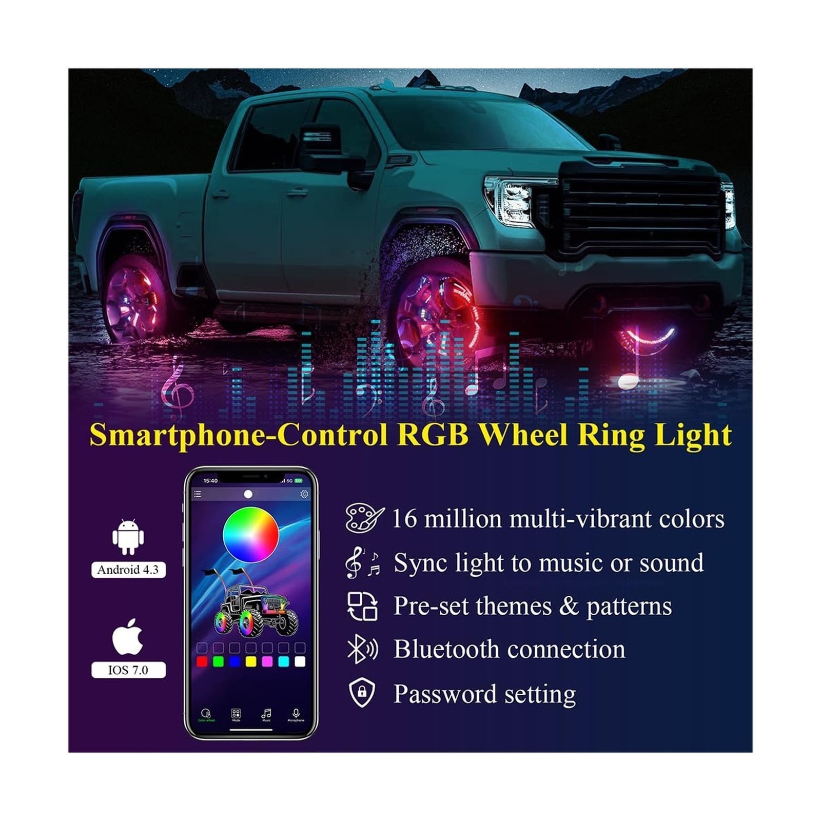 17 Inch Wheel Rim Light Kit – Double Rows LED, Fit For 21-28″ Tire Wheels