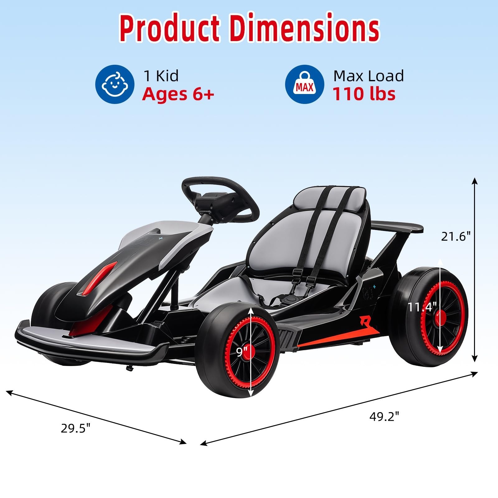 24V Go Kart for Kids Child Electric Drift Go Cart With Music 5-Point Safety Belt