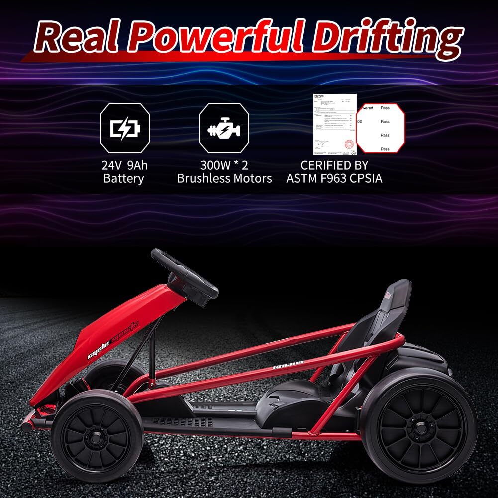 Ride On Toy for Teens 24V Go Kart 9Ah Large Battery 8MPH High Speed Drifting