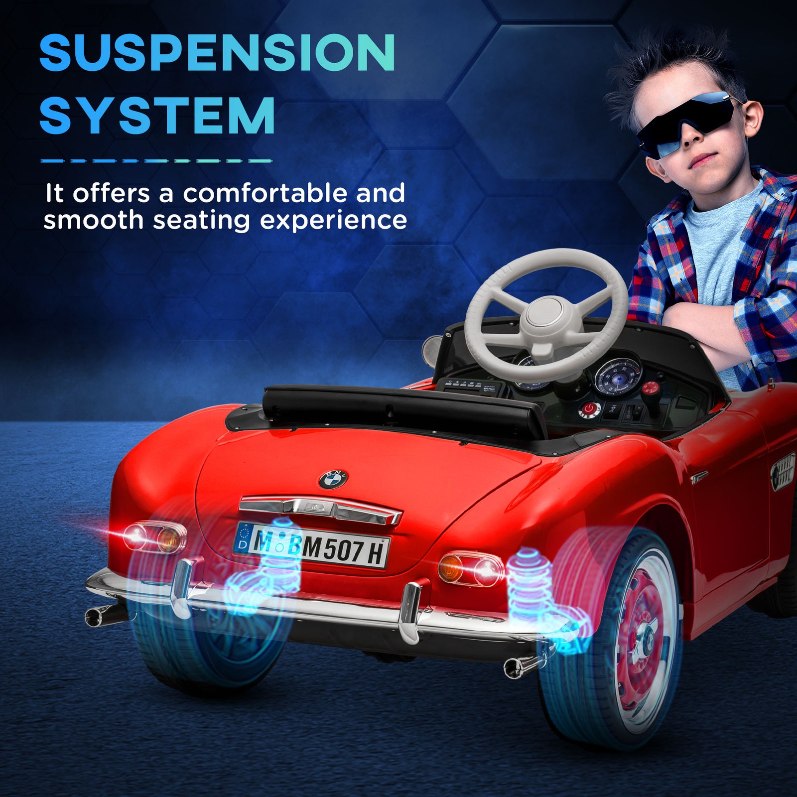 Licensed Kids Electric Ride On Car, 12V with Remote Control & Lights, Red