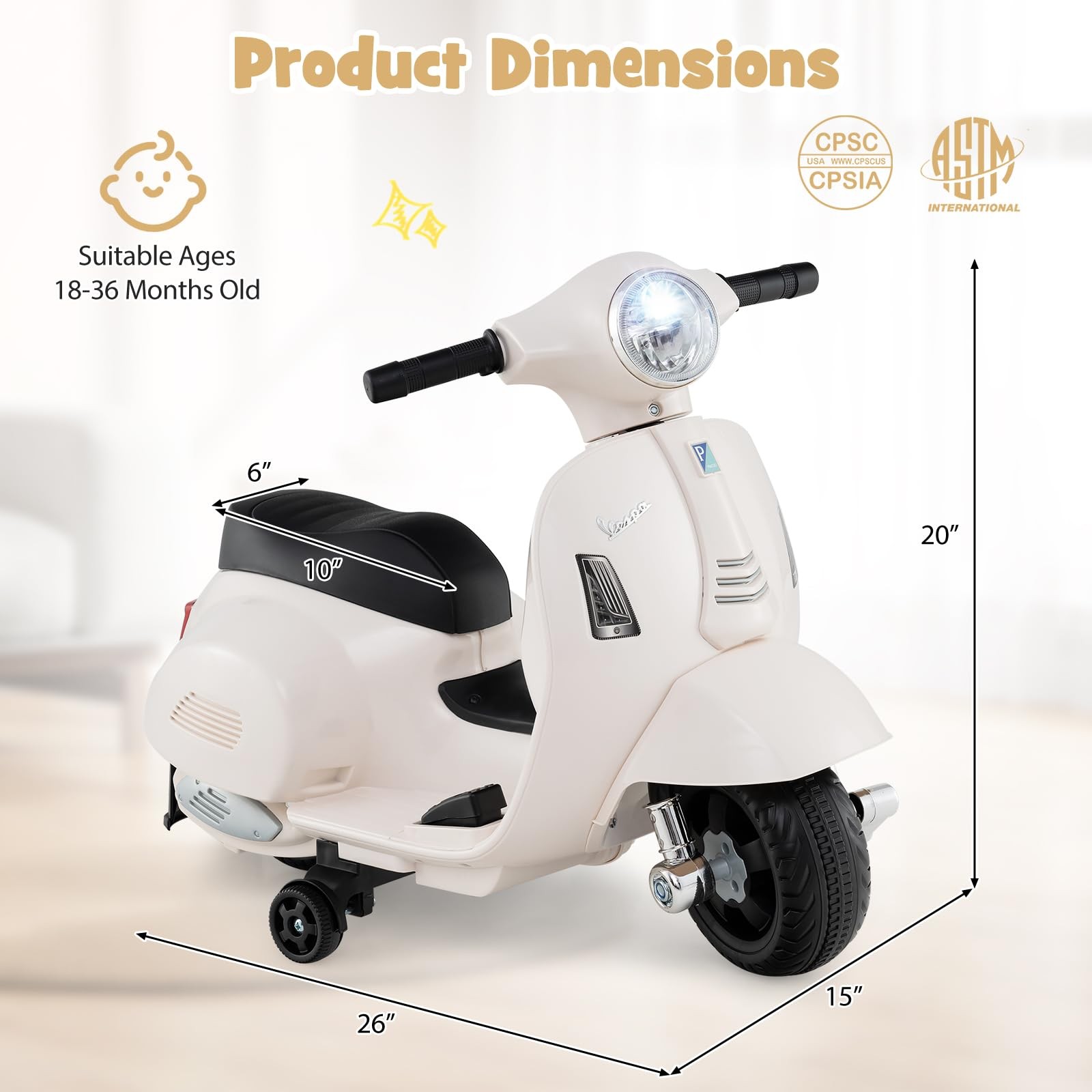Costzon Toddler Motorcycle Licensed Vespa Ride On Motorcycle Training Wheels