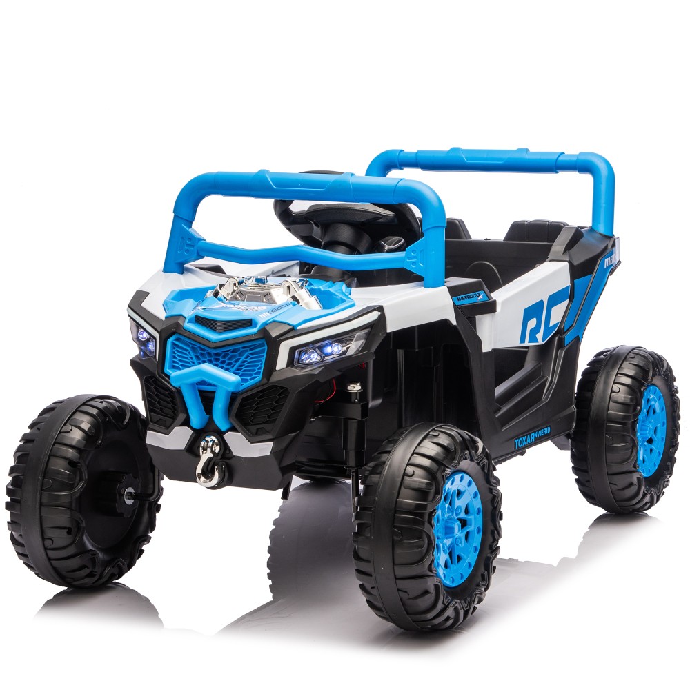 12V Kids Ride On Electric UTV, Anti-Slip Wheels w Front Shock Absorbers, Blue