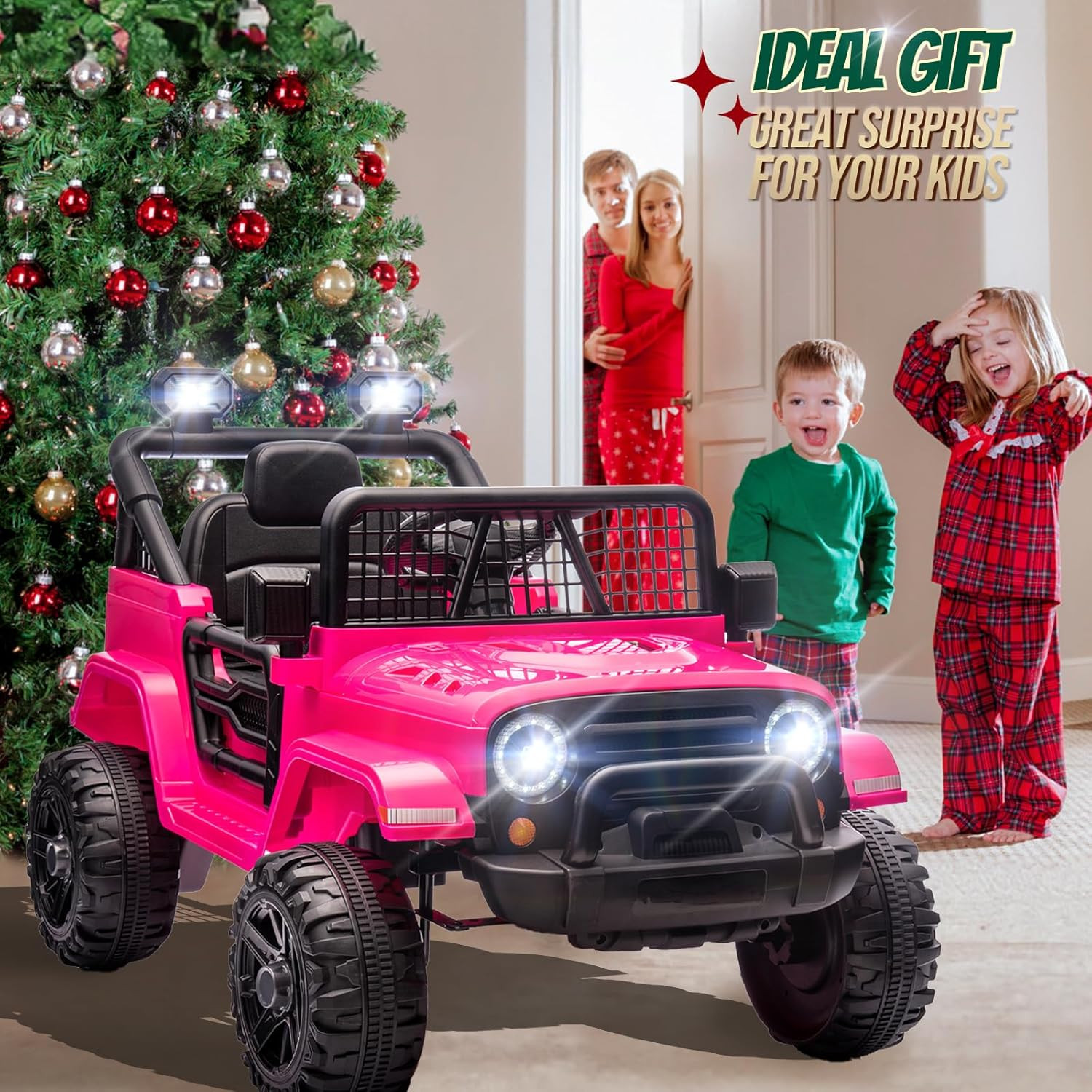 12V Kids Ride on Truck with Remote Control, 4 Wheels Battery Powered Kids Car, E