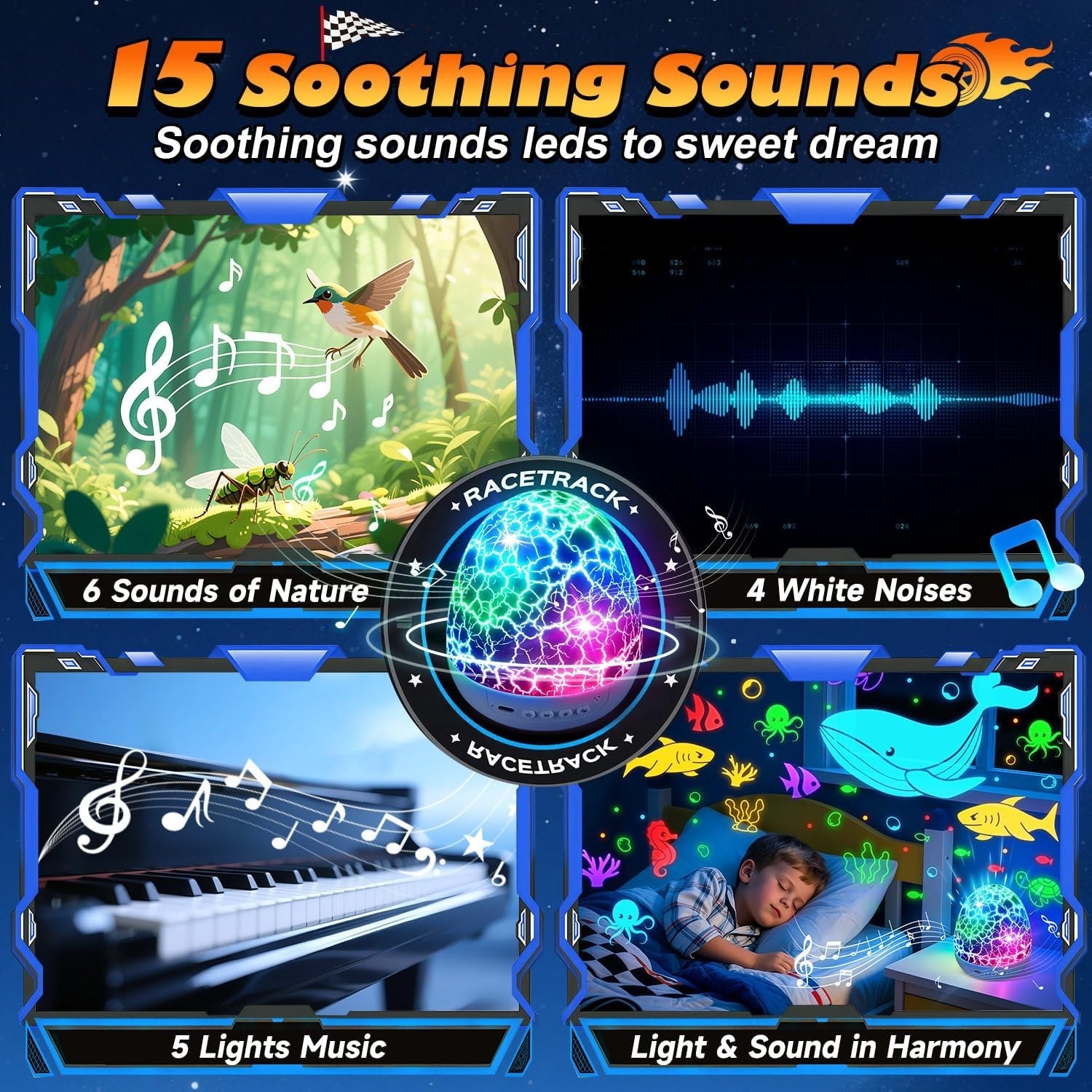 Engaging Toddler Night Light Projector with Sounds, Colors & Rotating Images
